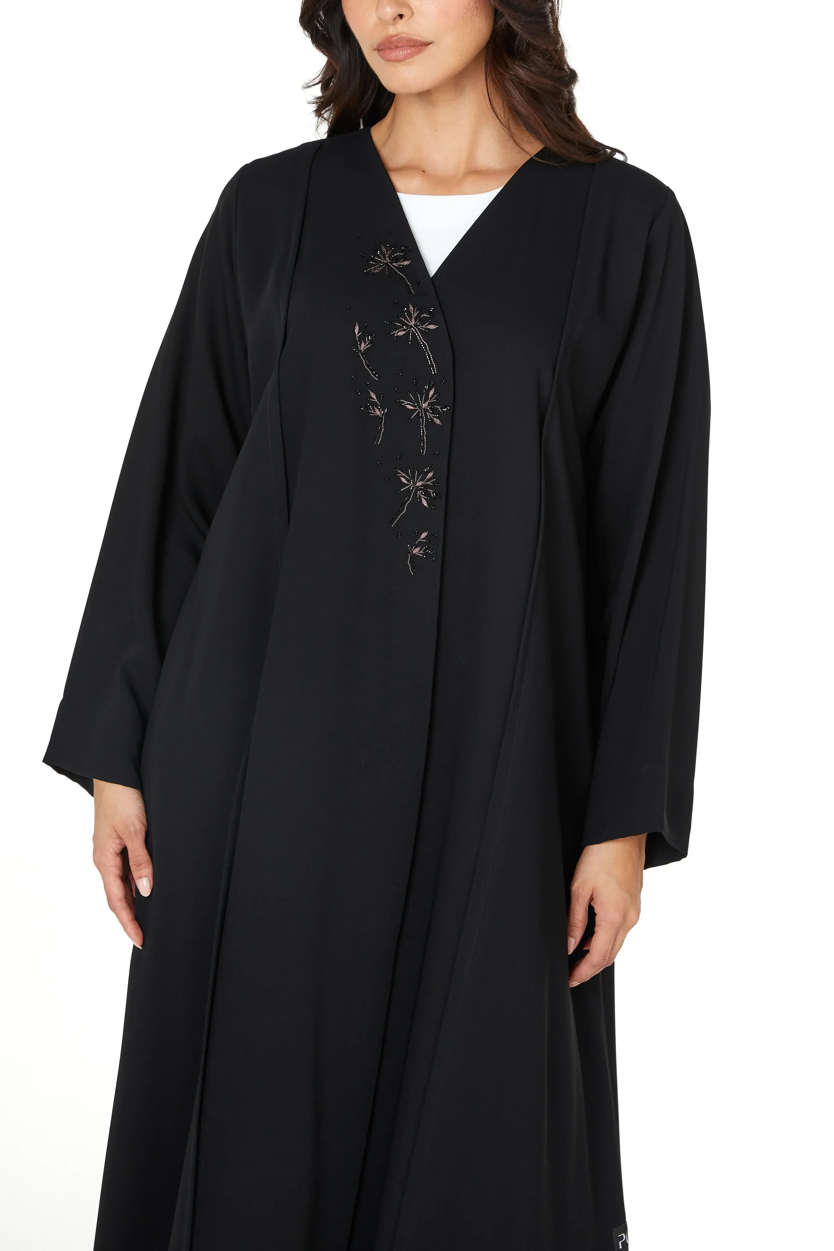 Black Layan Crepe Abaya with Front Beadwork Detail