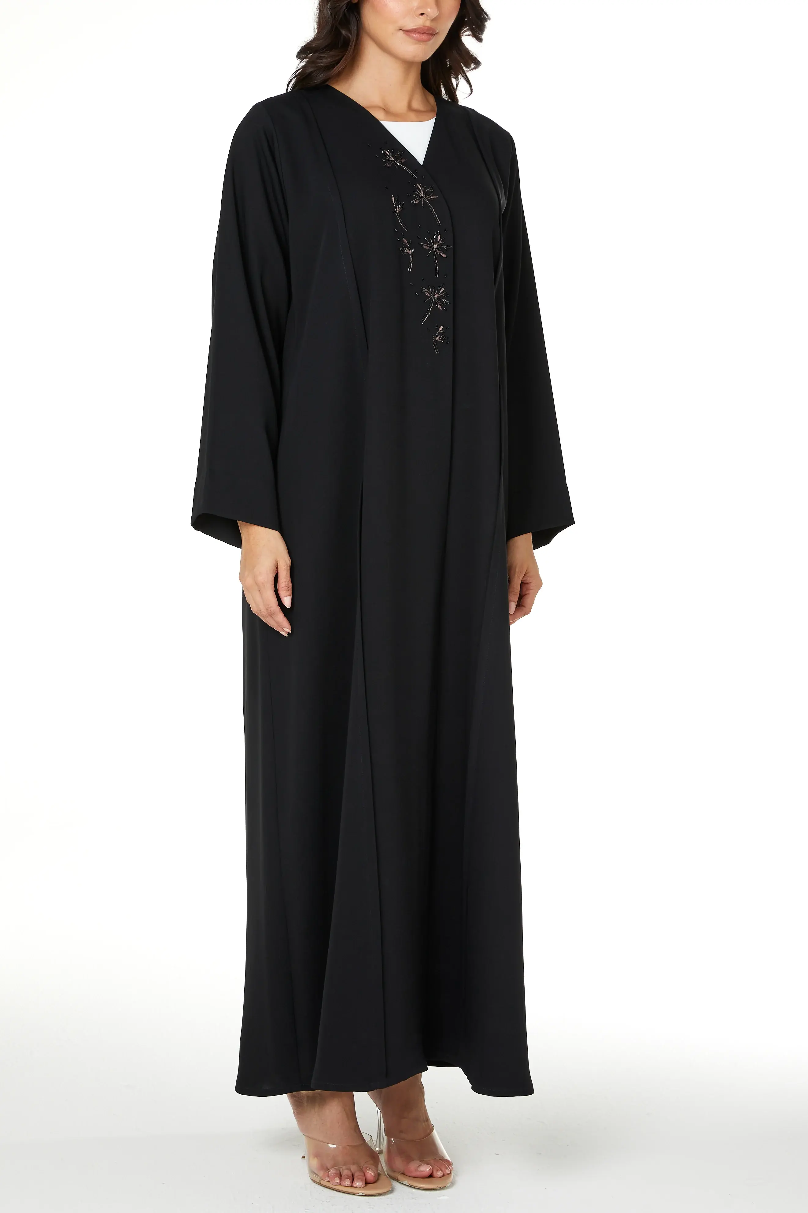Black Layan Crepe Abaya with Front Beadwork Detail