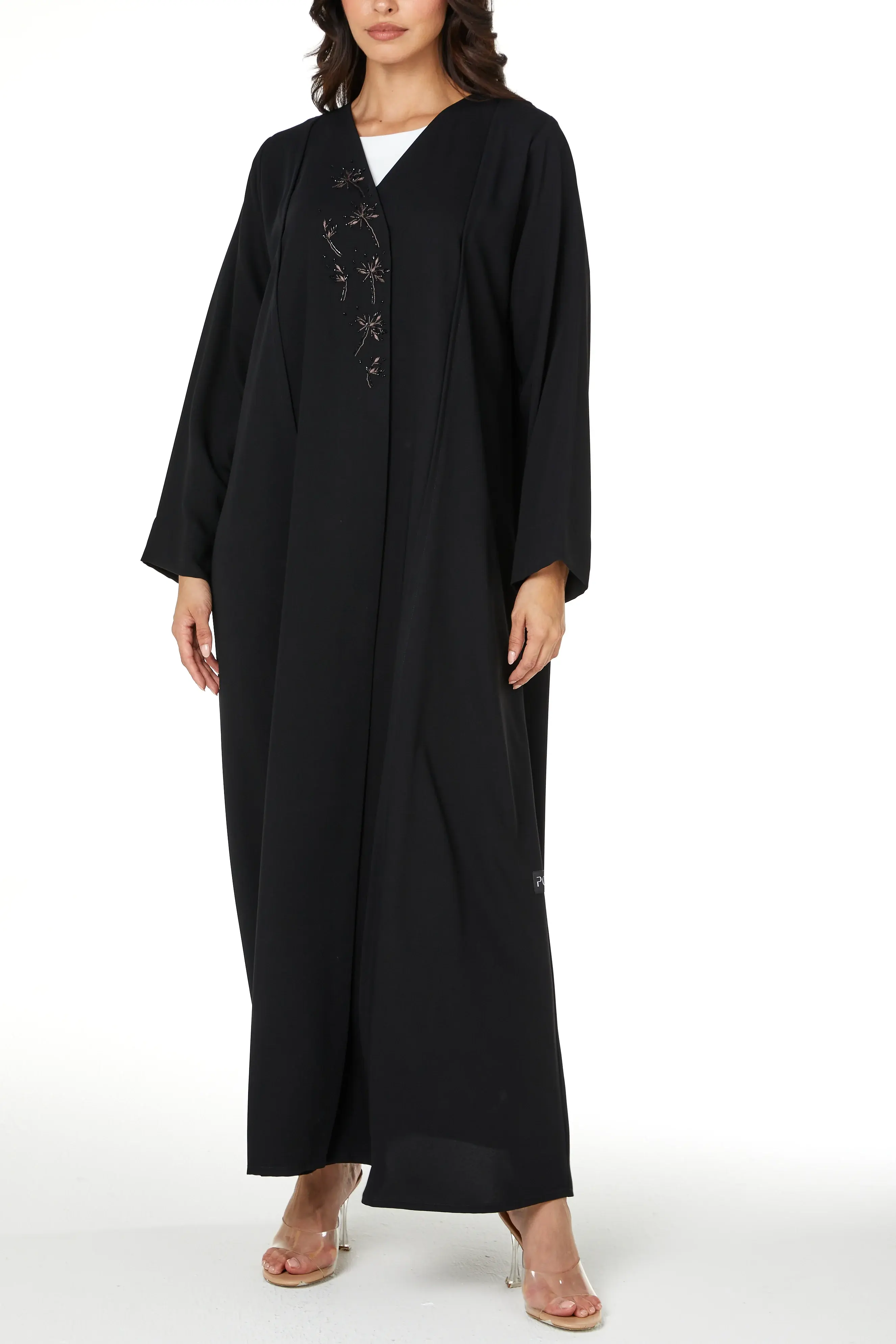 Black Layan Crepe Abaya with Front Beadwork Detail