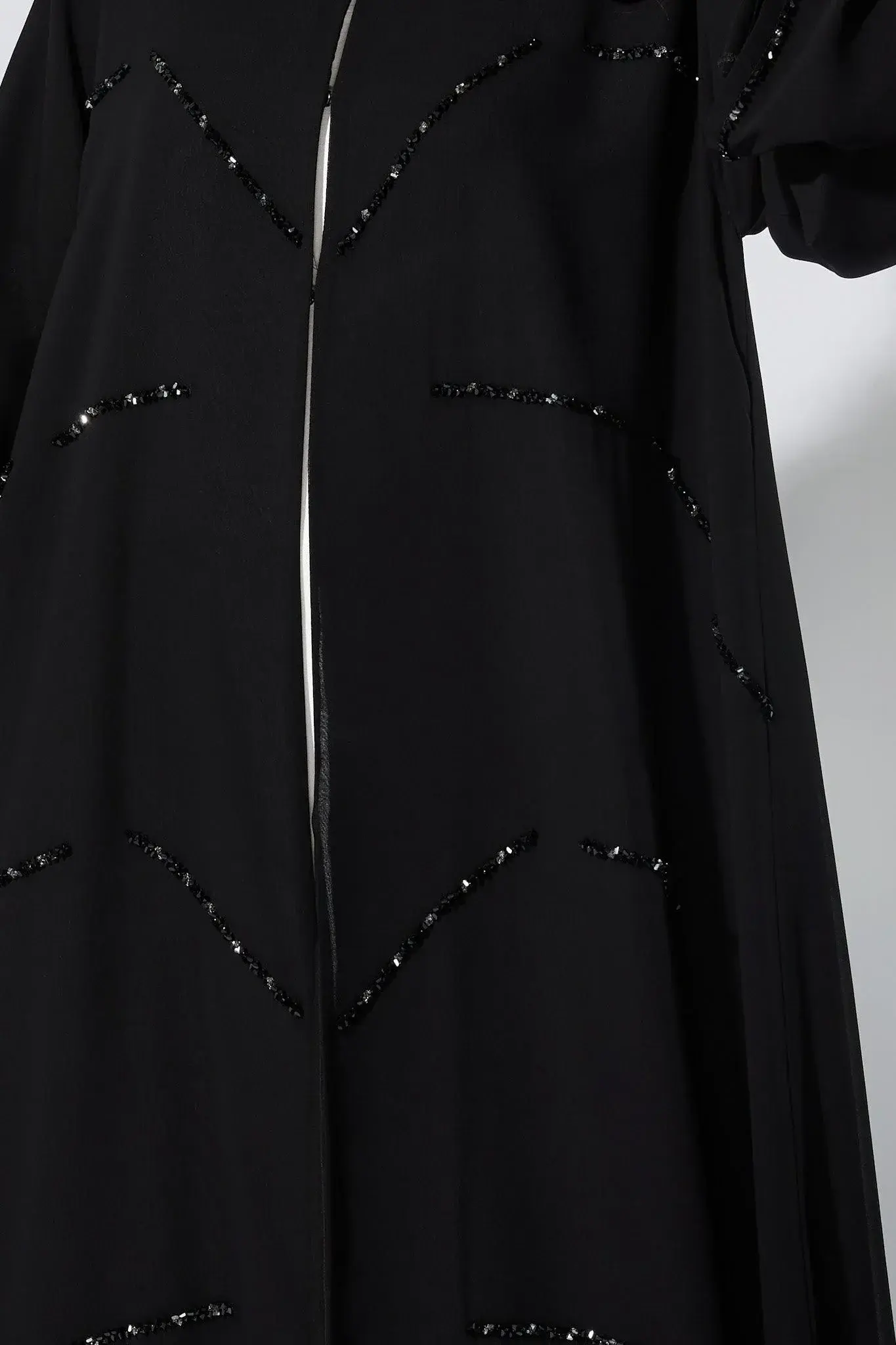 Black Chiffon Custom Abaya with Front Black Beadwork