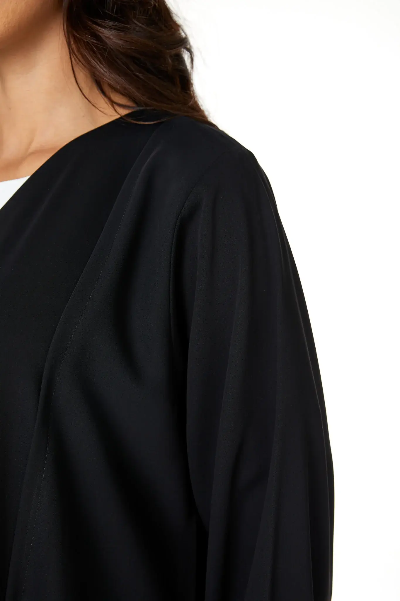 Black Layan Crepe Abaya with Front Beadwork Detail