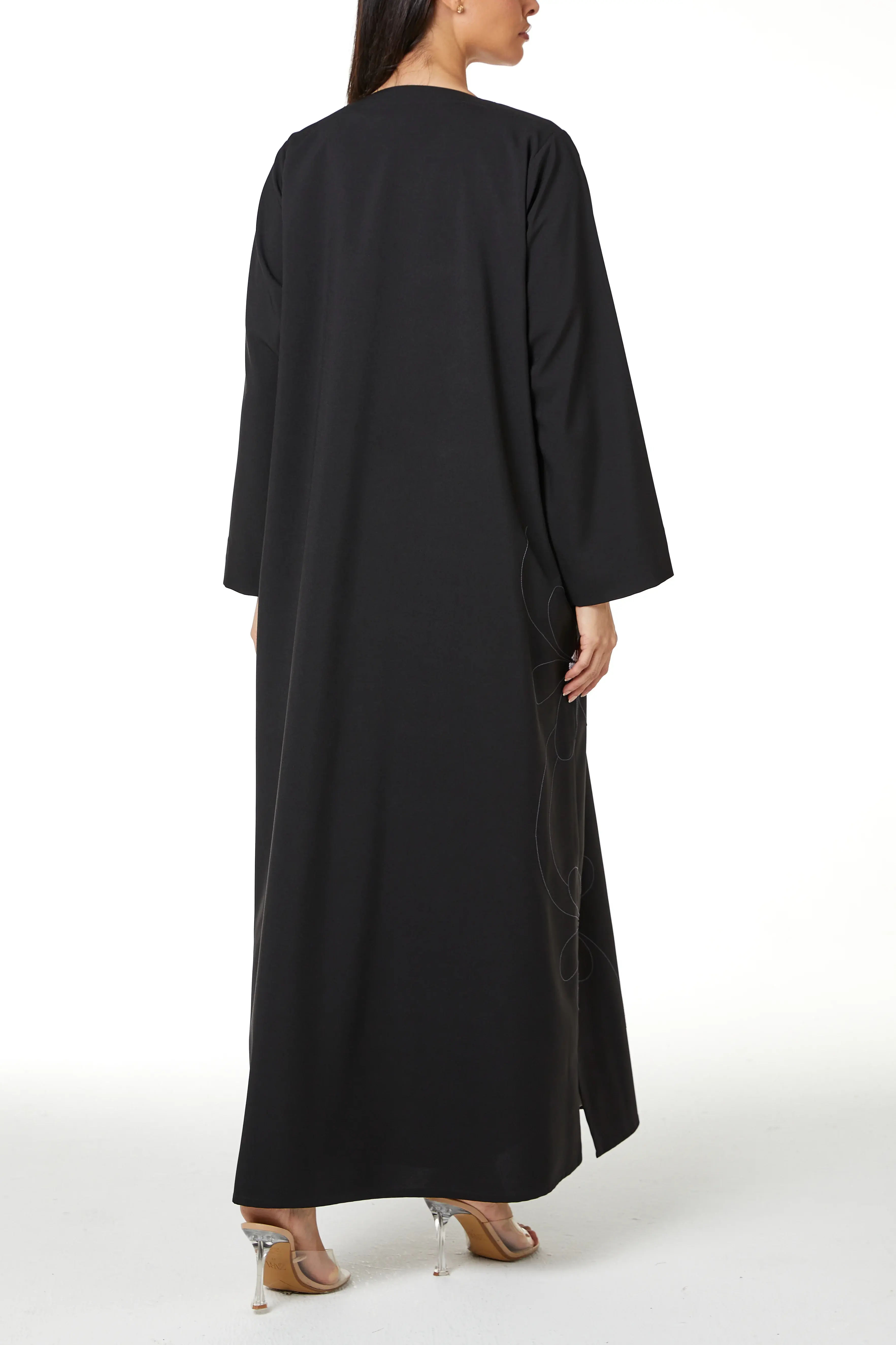 Black kadi Crepe, Side Tatreez Embroidery Detail