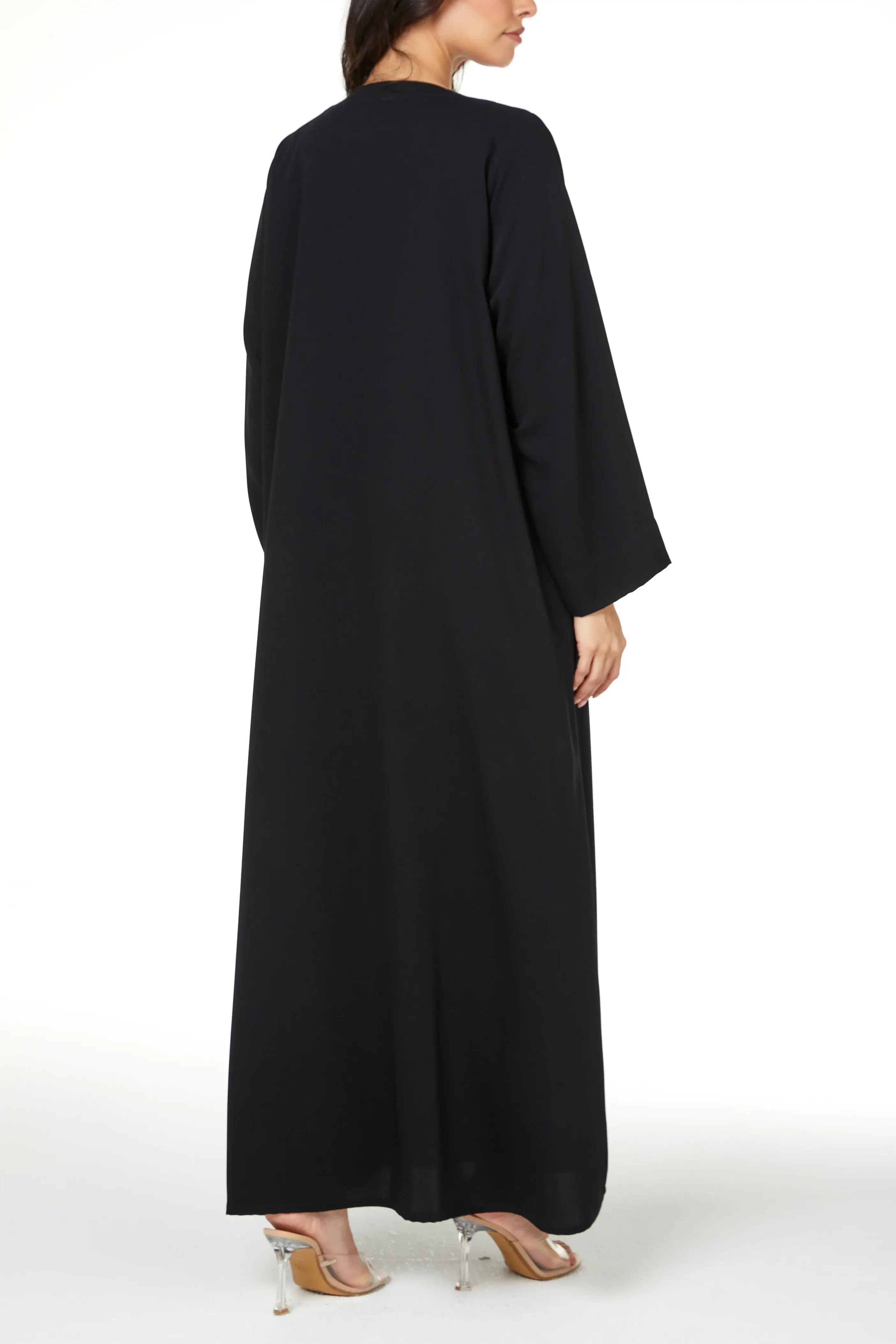 Black Layan Crepe Abaya with Front Beadwork Detail