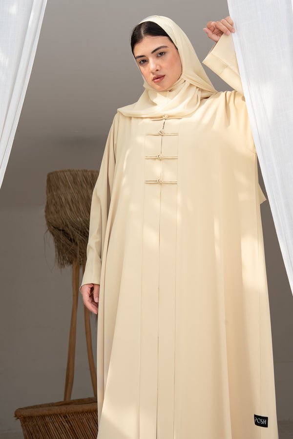 Yellow Bio Crepe Abaya with Minimal Design