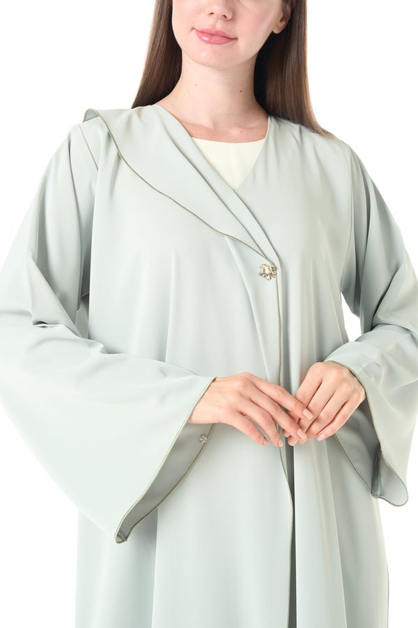 Green Bio Crepe Abaya with Klosh Silhouette and Clean Minimal Finish