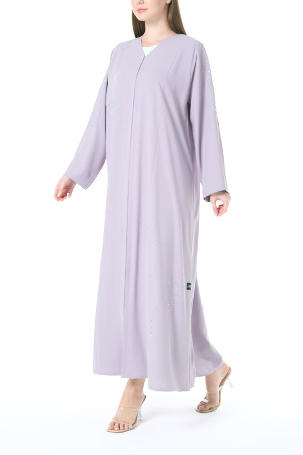 Purple Cool Crepe Abaya with Delicate Front Beadwork