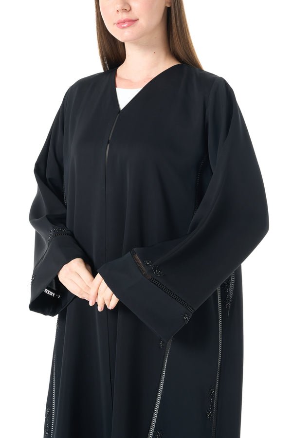 Black Reem Nada Abaya with Subtle Lace Accents