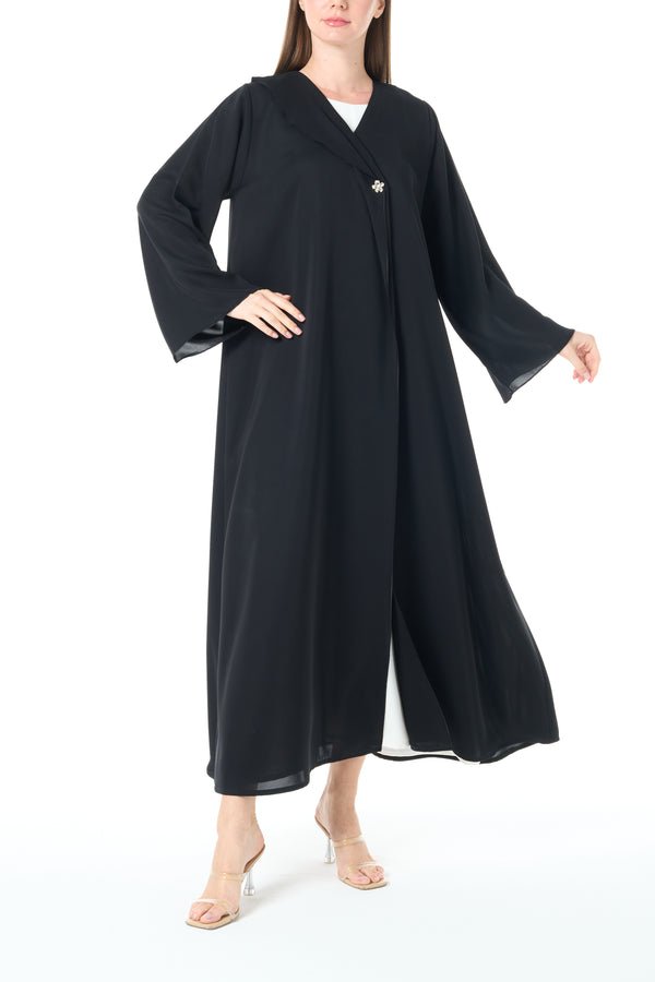 Jet Black Reem Nada Abaya with Klosh Silhouette and Clean Minimal Finish