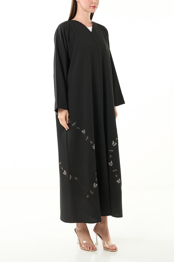 Black Kadi Crepe Abaya with Pintuck Embroidery