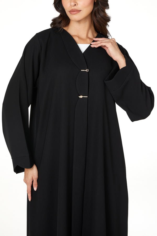 Black Jaime Crepe Abaya with Front Button Detail