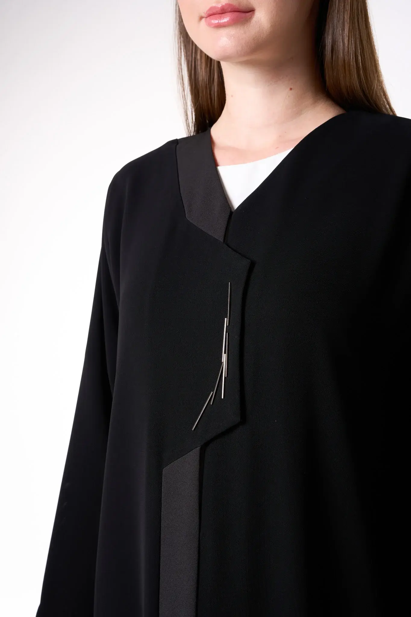 Black Mia Crepe Abaya with Metallic Stick Detail