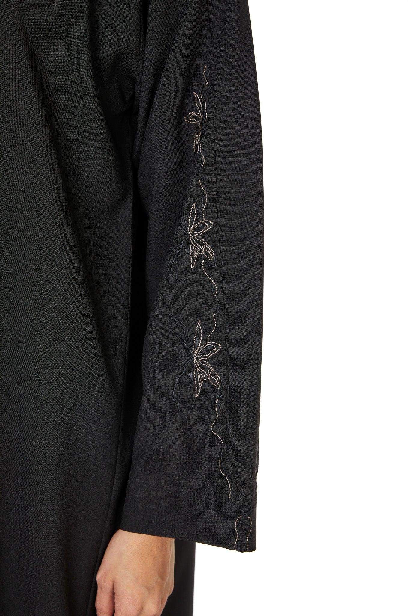 Black Kadi Abaya with Sleeve Embroidery Detail