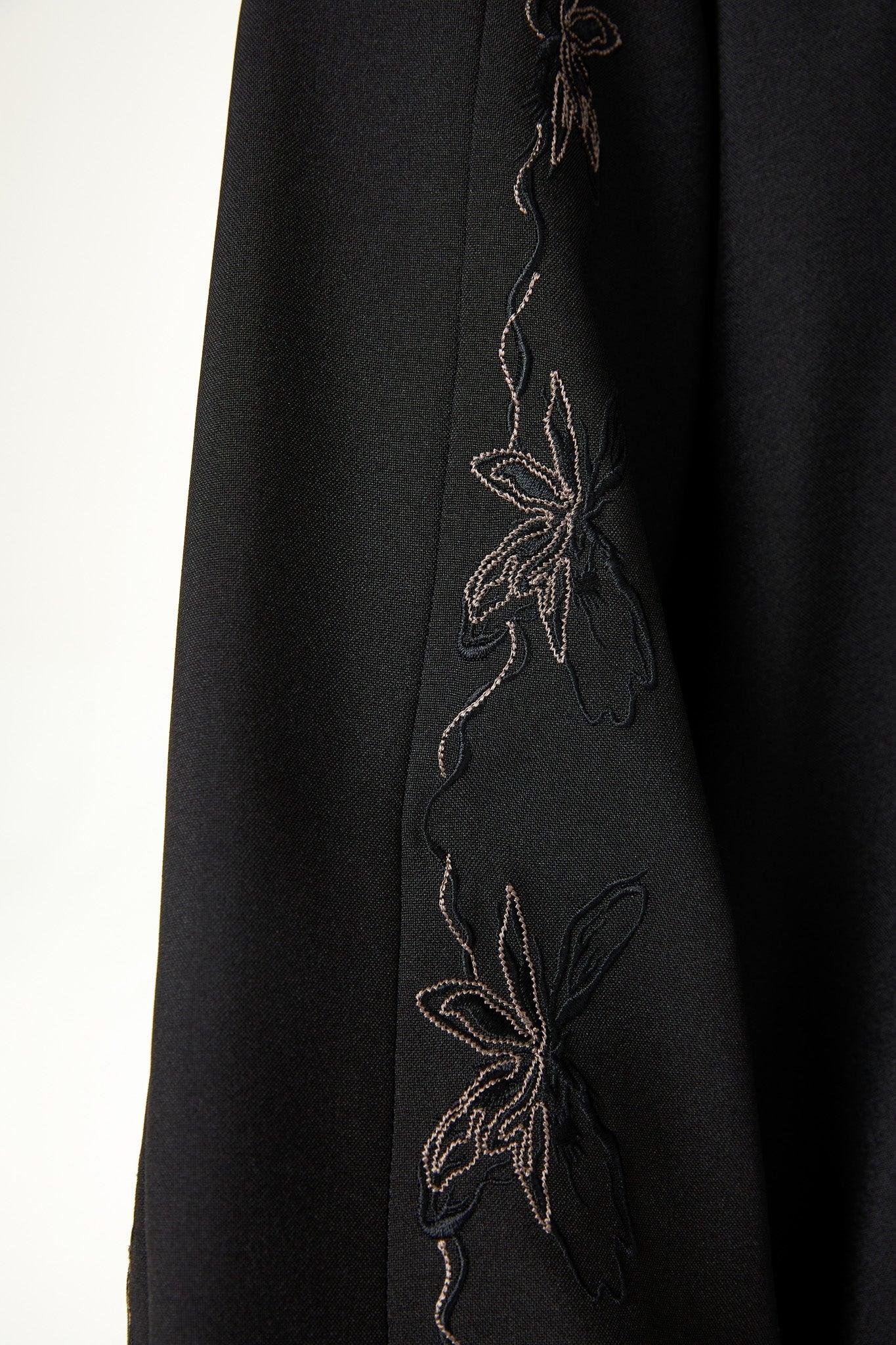 Black Kadi Abaya with Sleeve Embroidery Detail