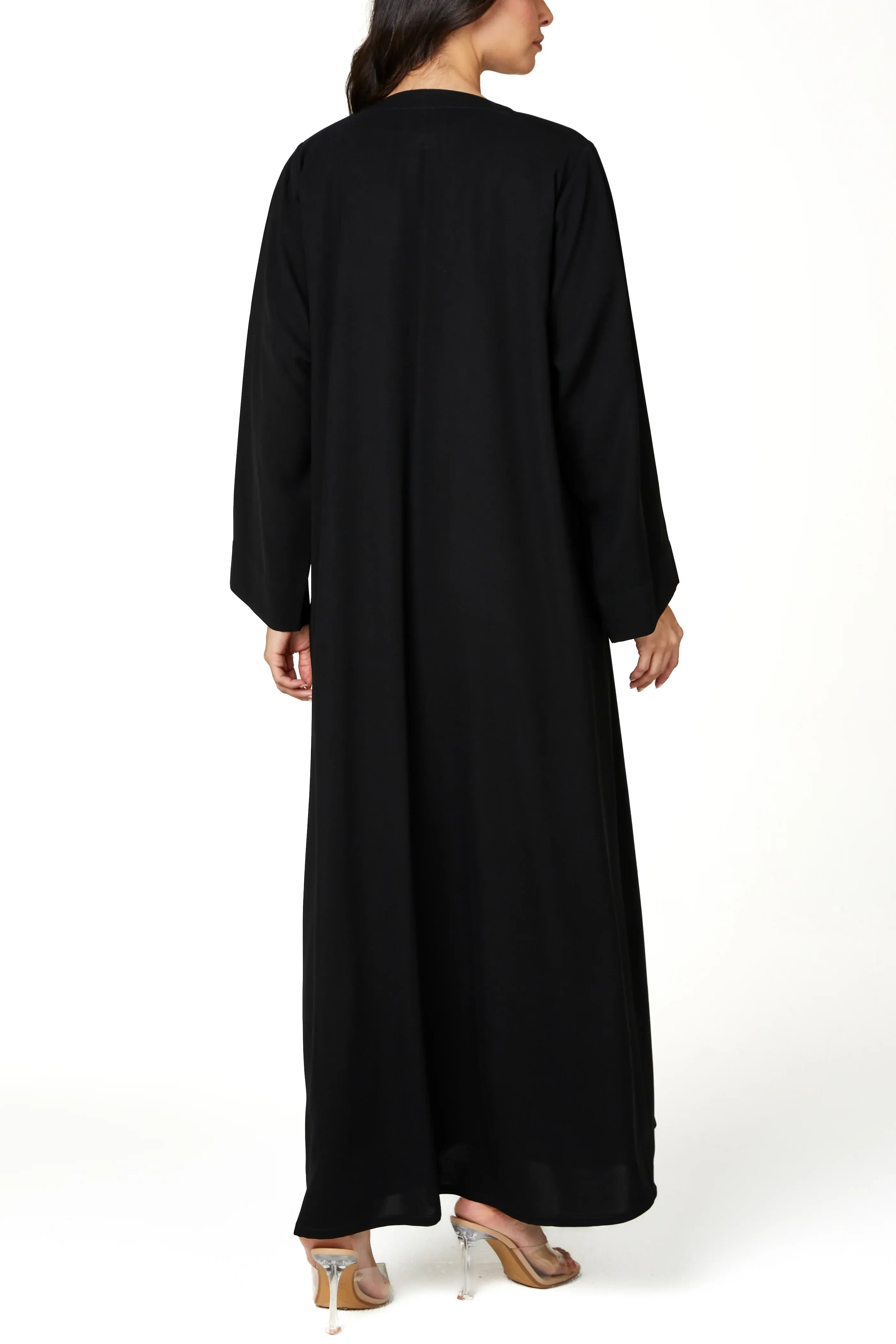 Black Jaime Crepe Abaya with Braided Dori and Button Accent