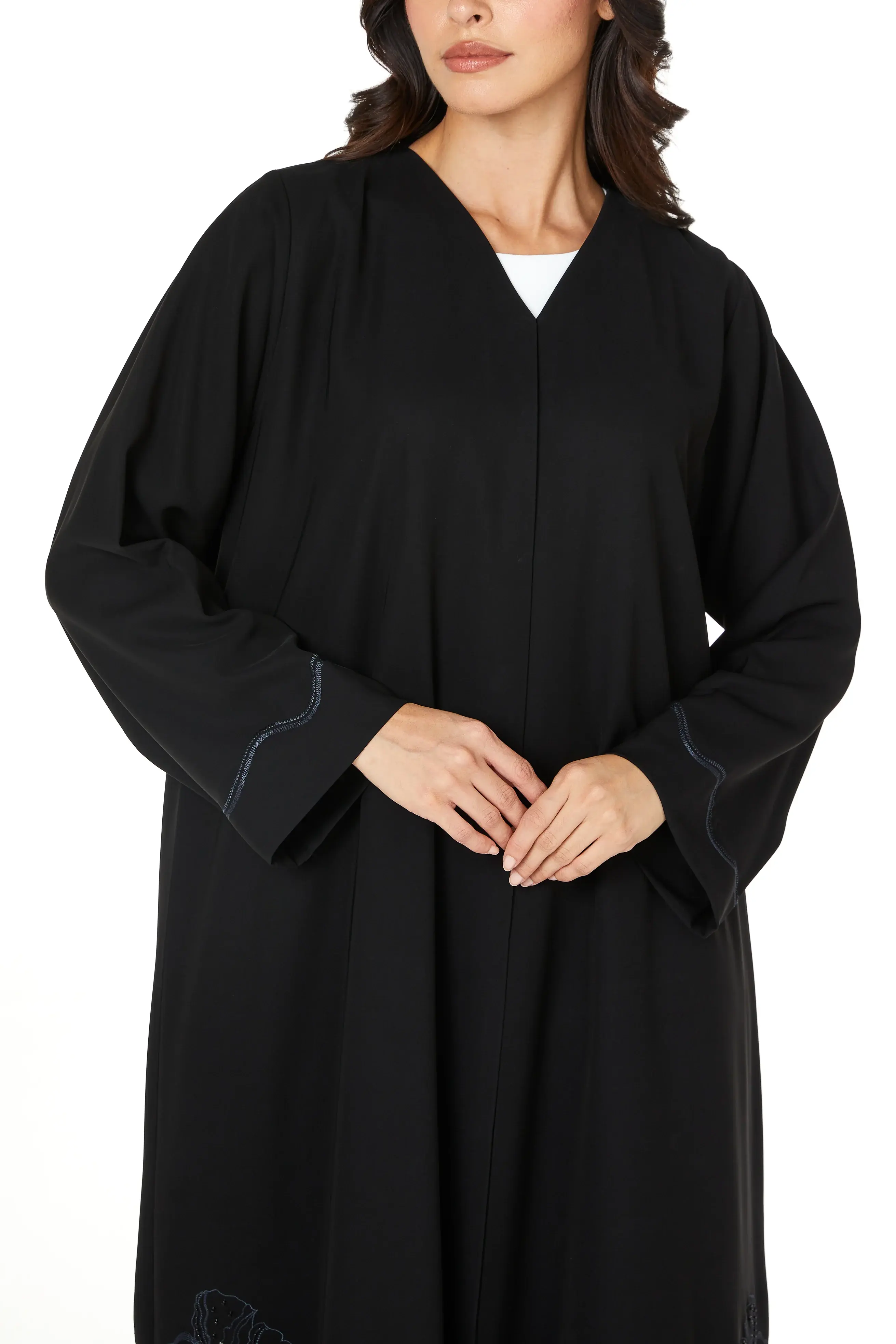 Black Aria Crepe Abaya with Embroidered Detail