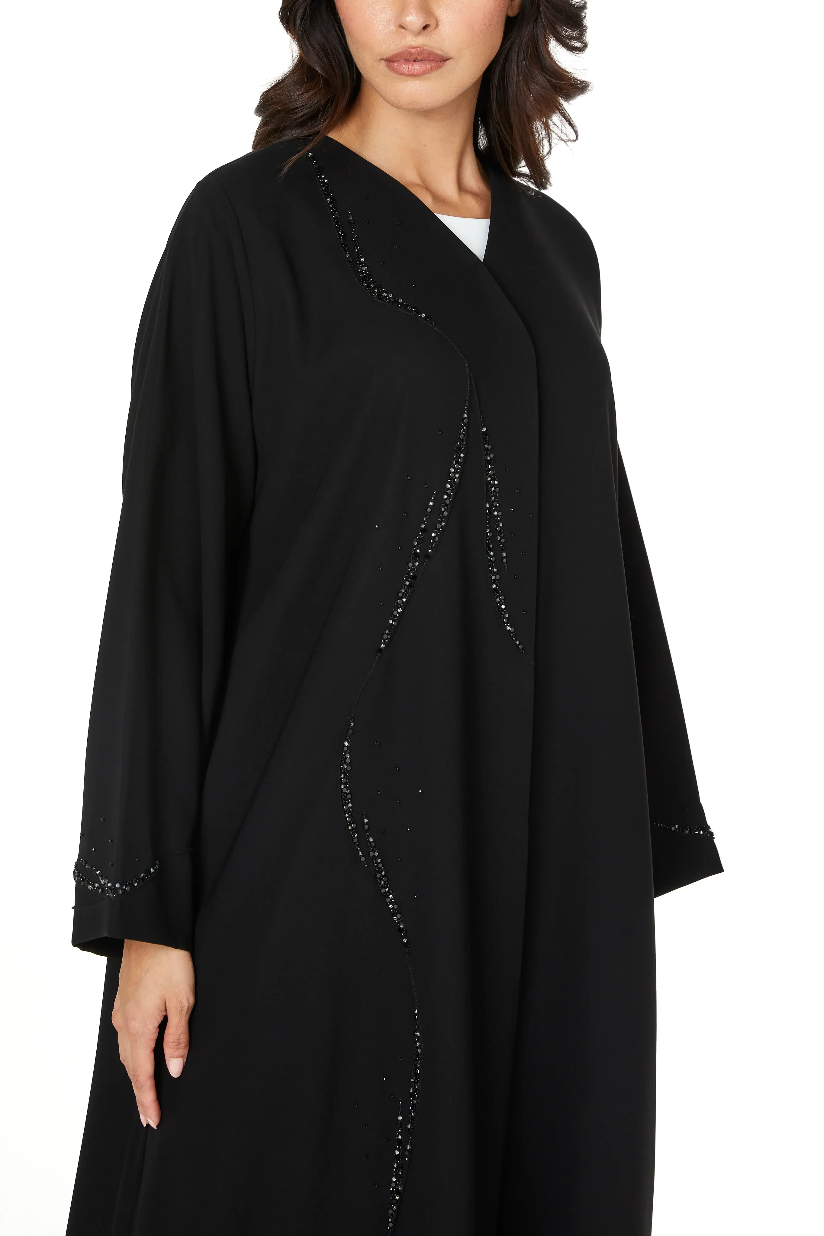 Black jaime crepe, Front Beadwork Pintuck Detail