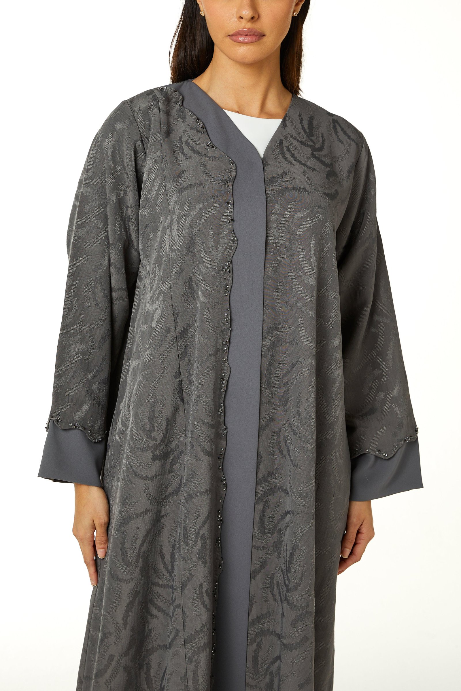 Grey Alpha Jaquard, Front Beadwork Detail