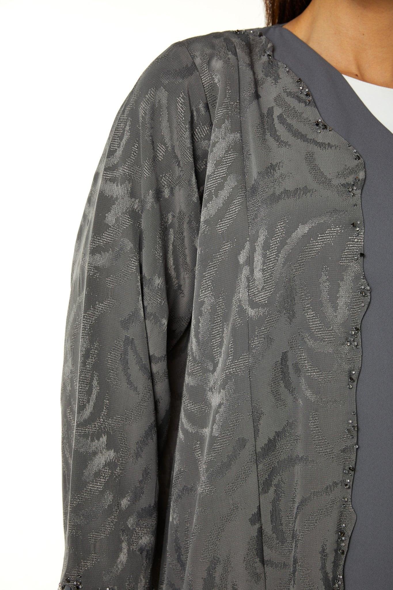 Grey Alpha Jaquard, Front Beadwork Detail