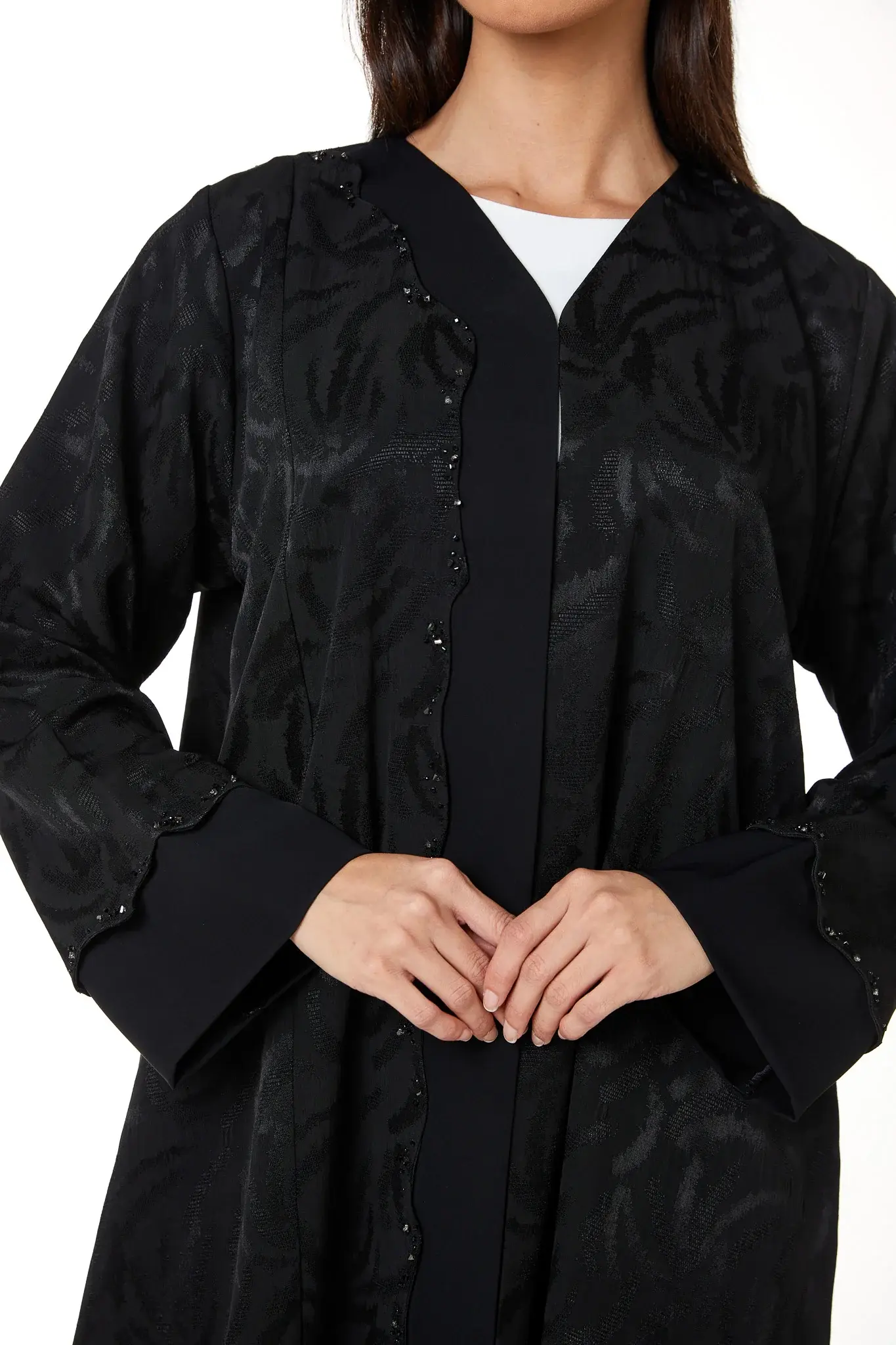 Black Alpha Jaquard, Front Beadwork Detail