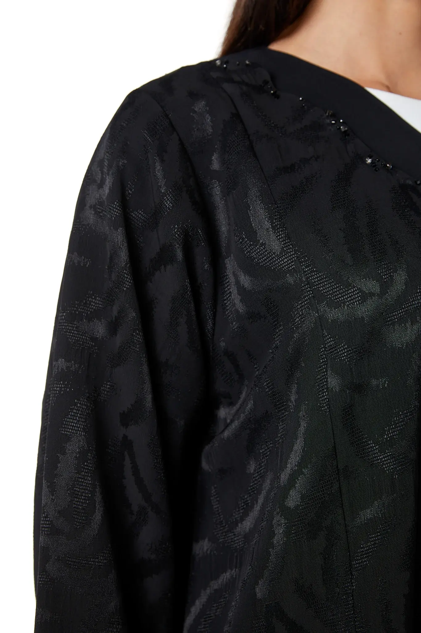 Black Alpha Jaquard, Front Beadwork Detail