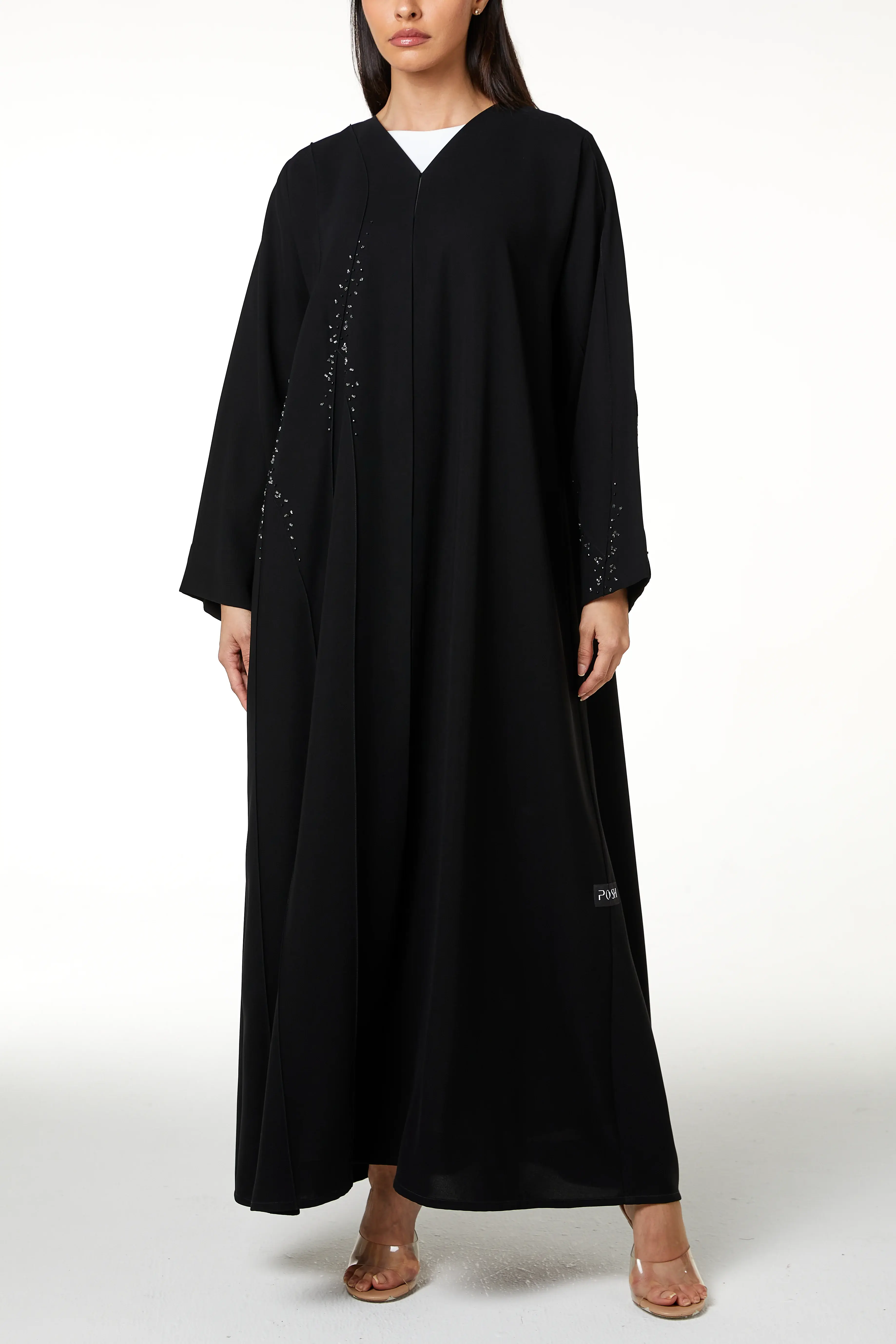 Black jaime crepe, Front Beadwork Pintuck Detail