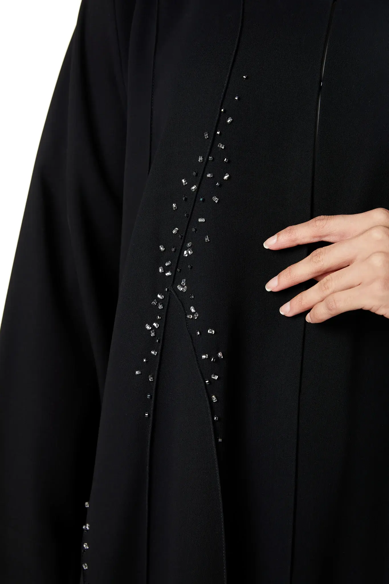 Black jaime crepe, Front Beadwork Pintuck Detail