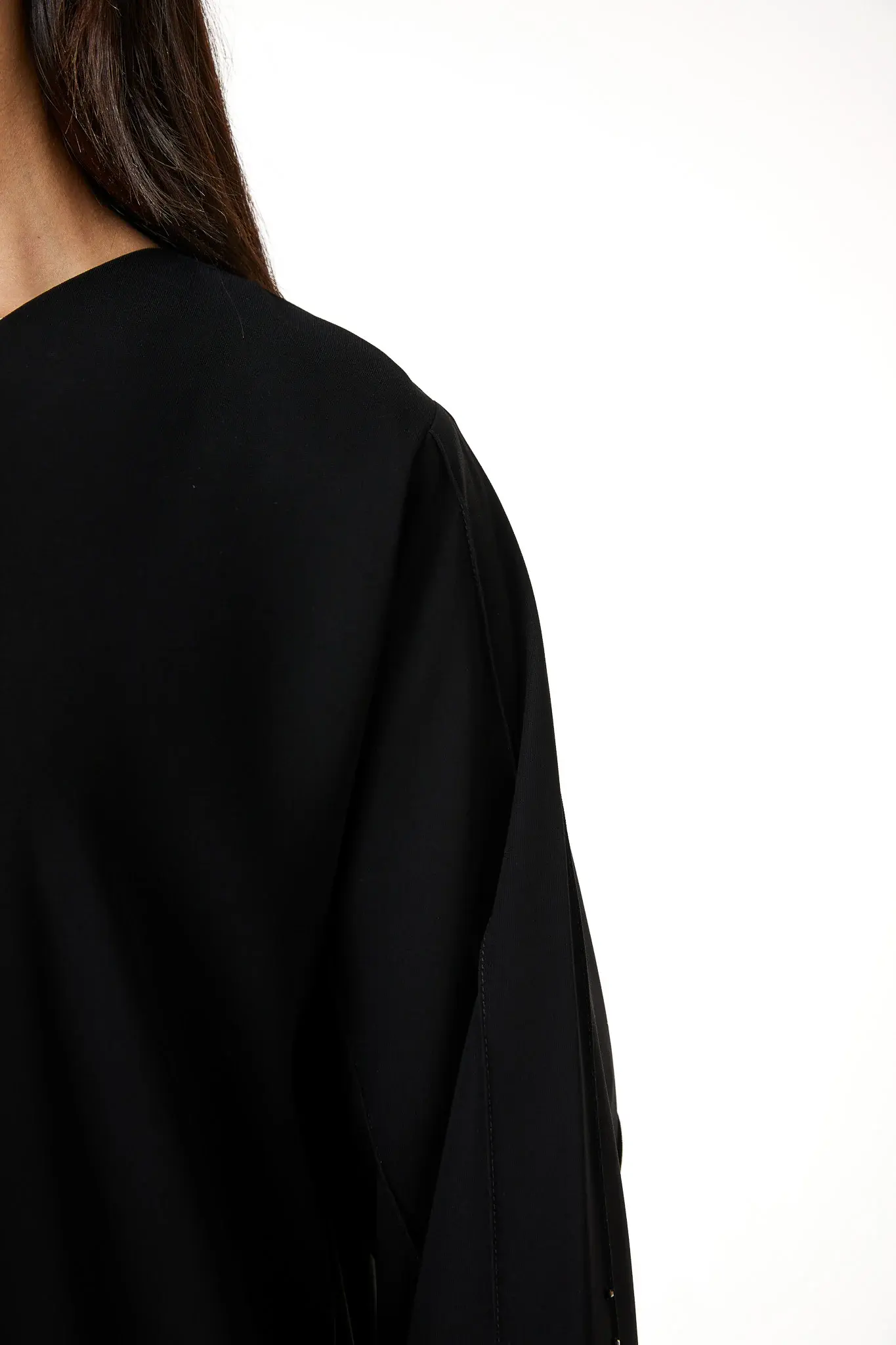 Black jaime crepe, Front Beadwork Pintuck Detail