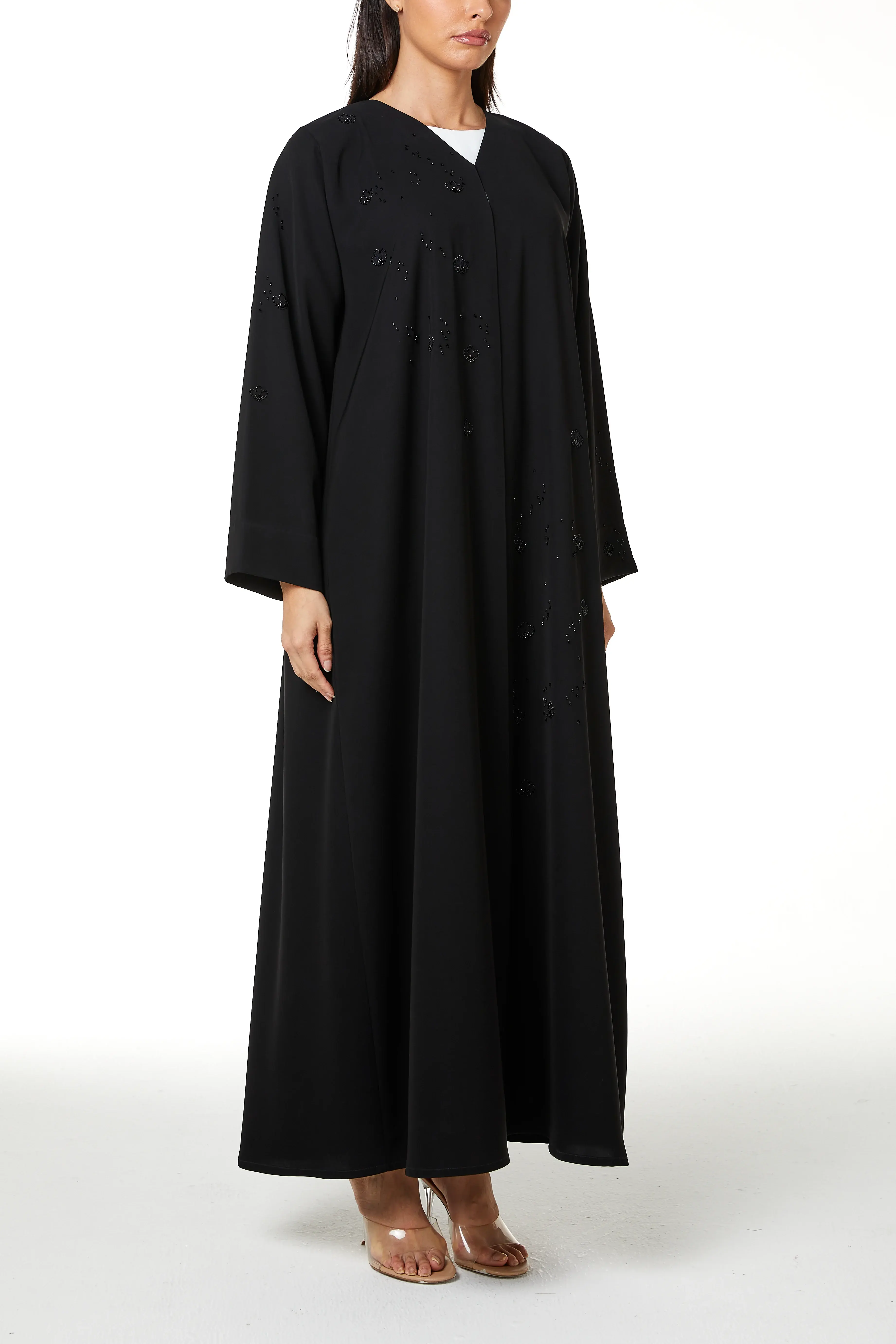 Black Aria Crepe, Multi Beadwork Detail