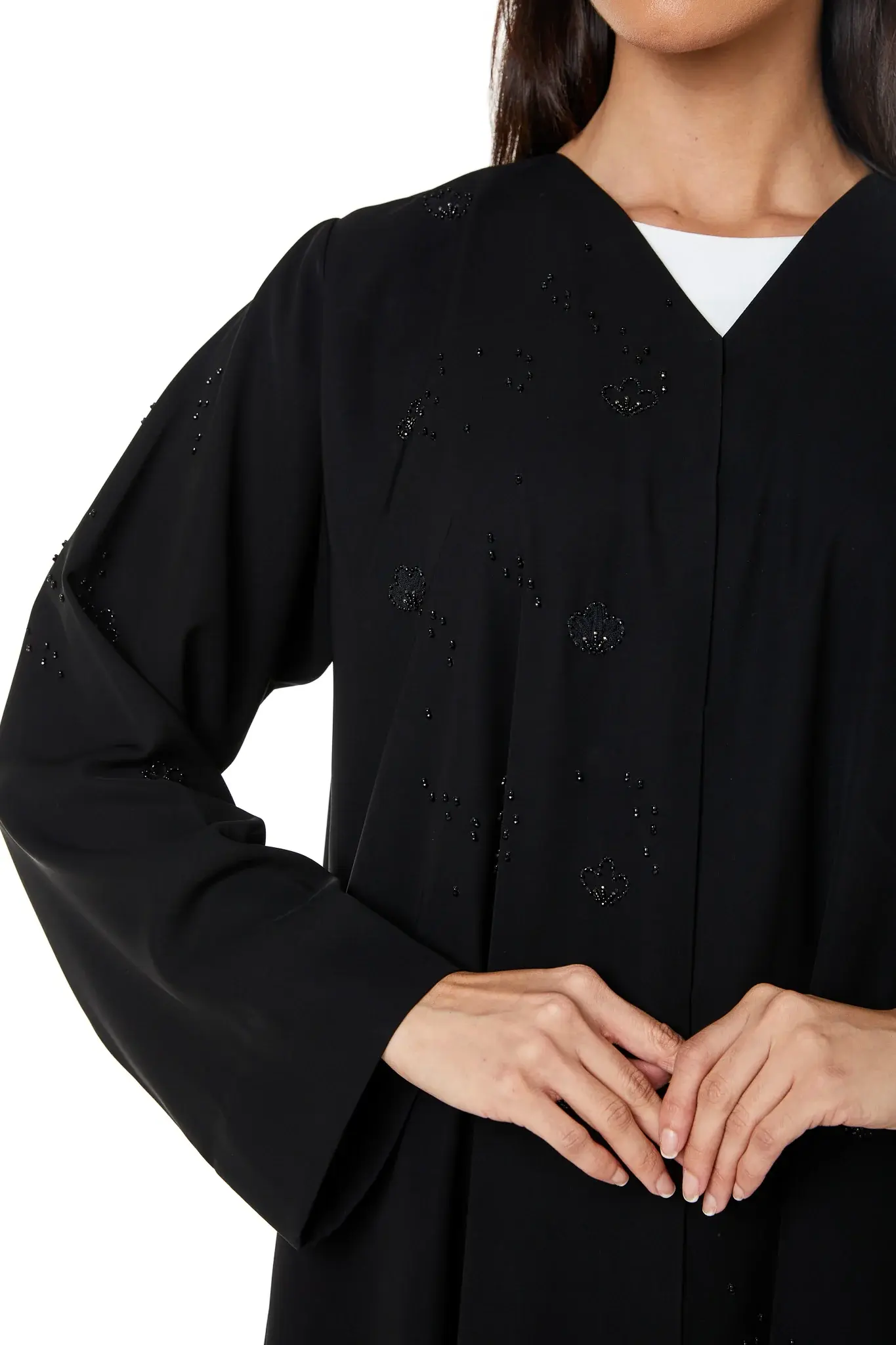 Black Aria Crepe, Multi Beadwork Detail