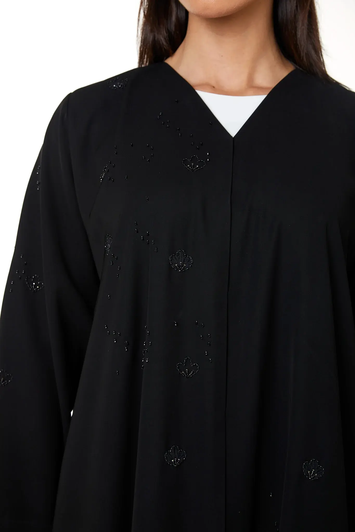 Black Aria Crepe, Multi Beadwork Detail