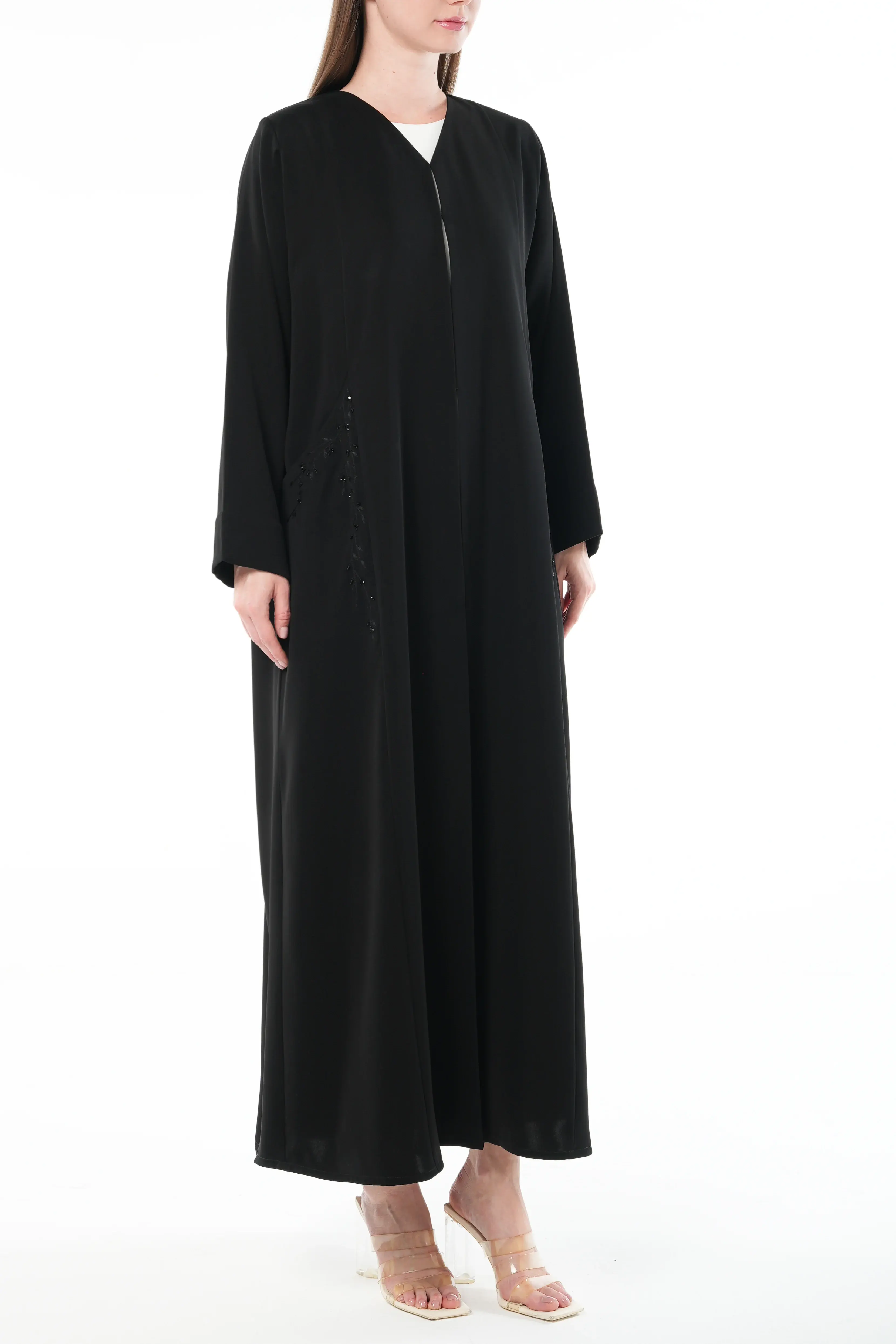 Black Amara Crepe Abaya with Hand Beadwork Accents