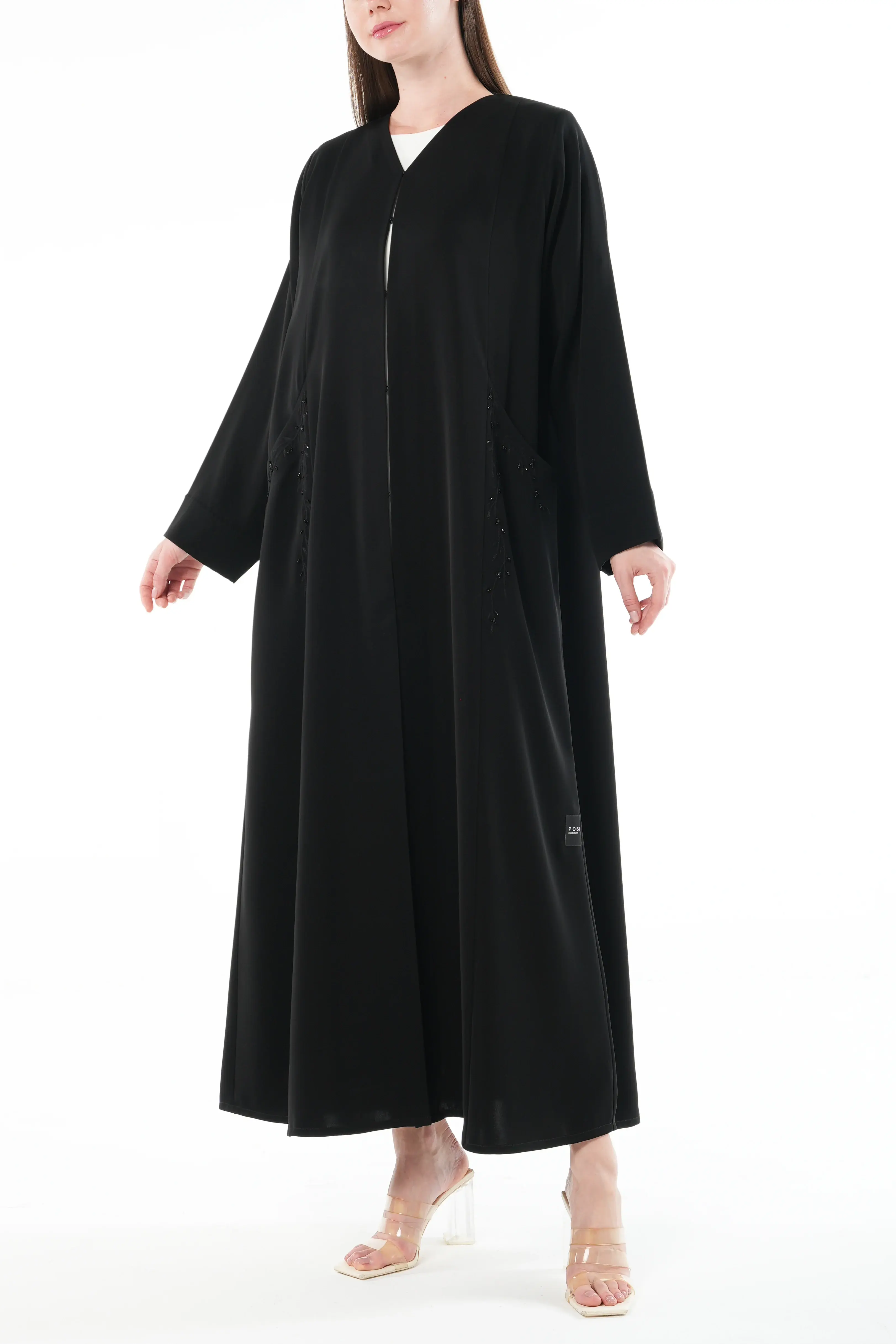 Black Amara Crepe Abaya with Hand Beadwork Accents