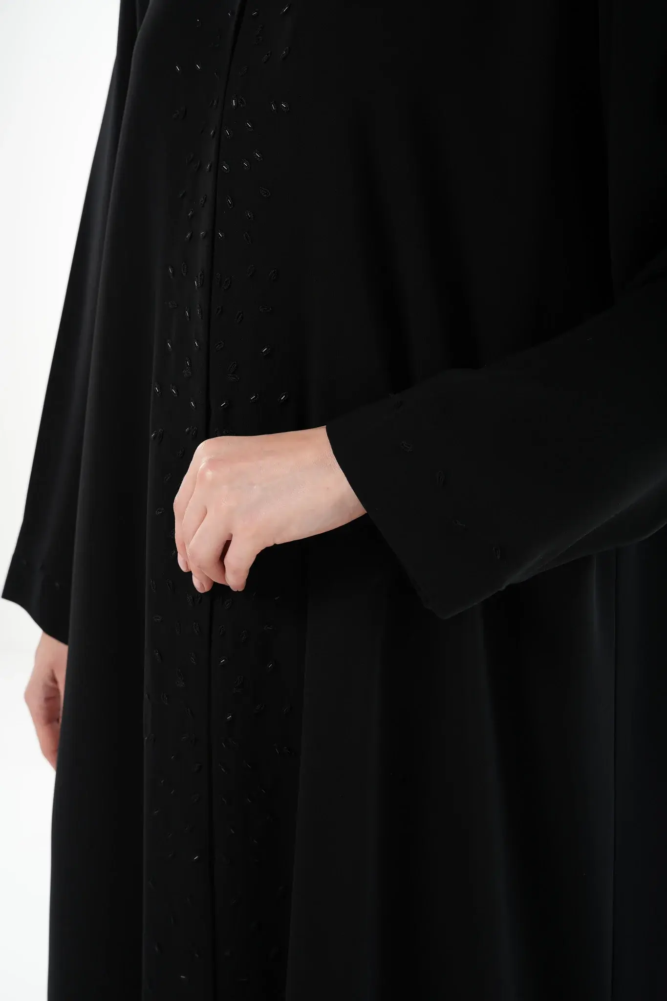 Black Wave Crepe Abaya with Beadwork Embroidery