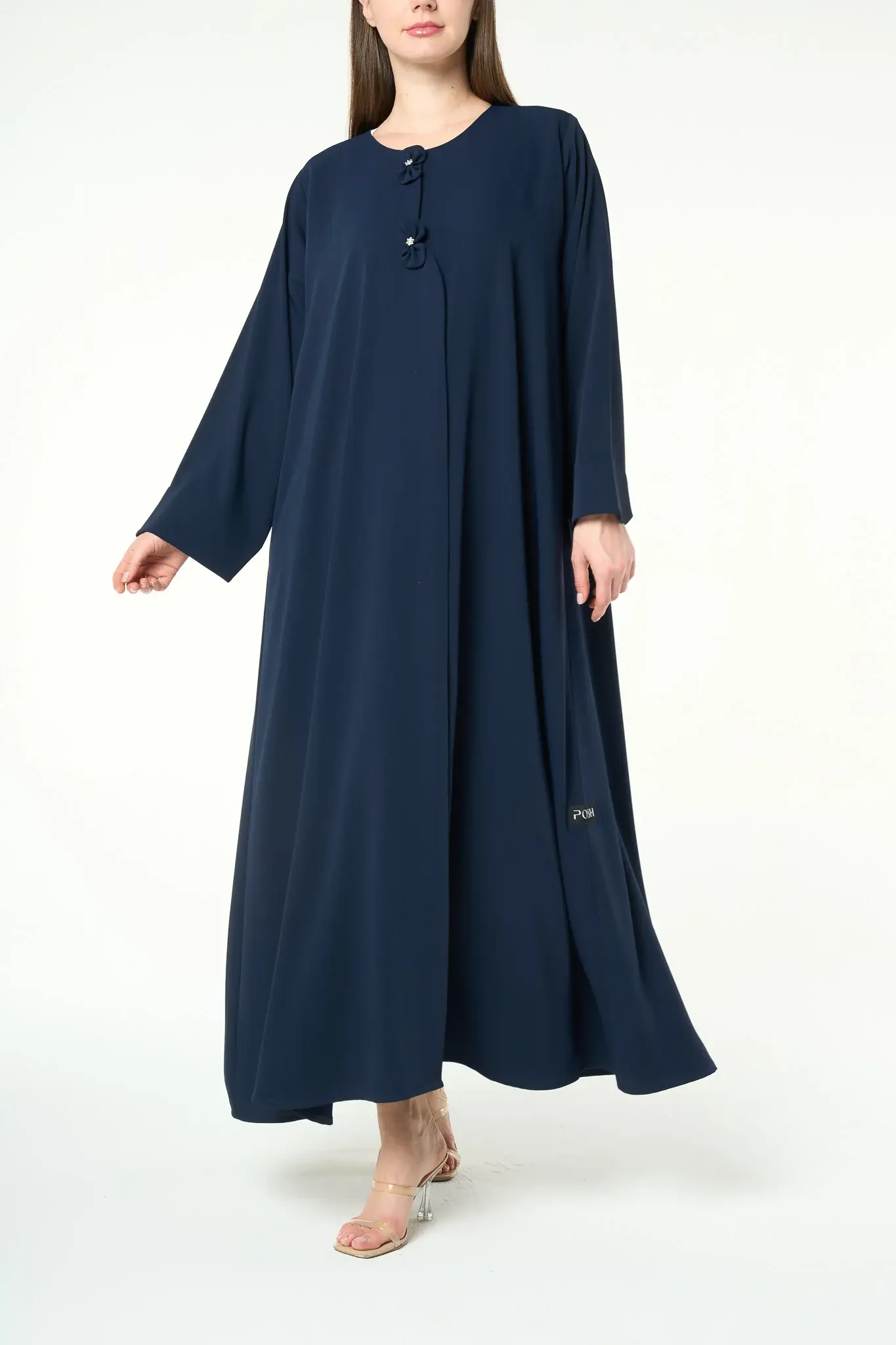 Black Reya Crepe Abaya with Decorative Bow Buttons