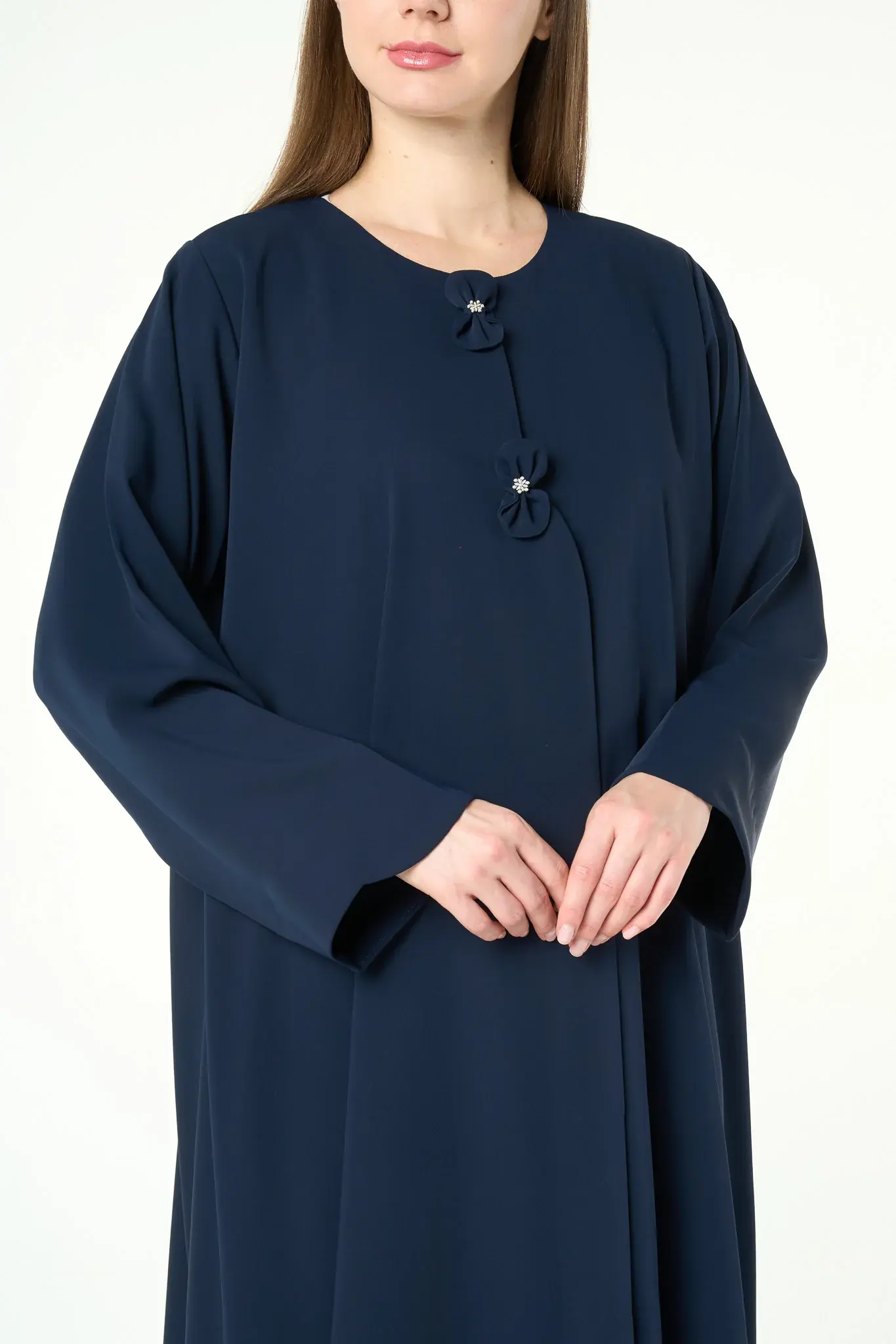 Black Reya Crepe Abaya with Decorative Bow Buttons
