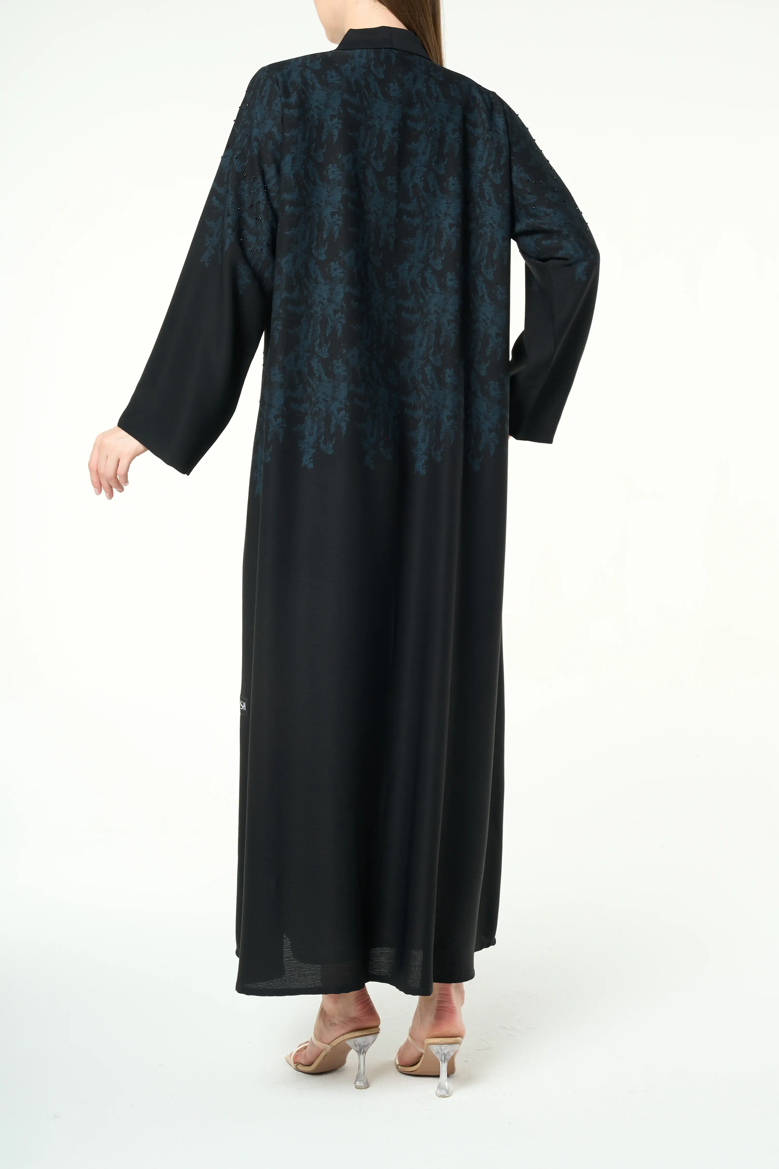 Black Zari Crepe, blue upper pattern