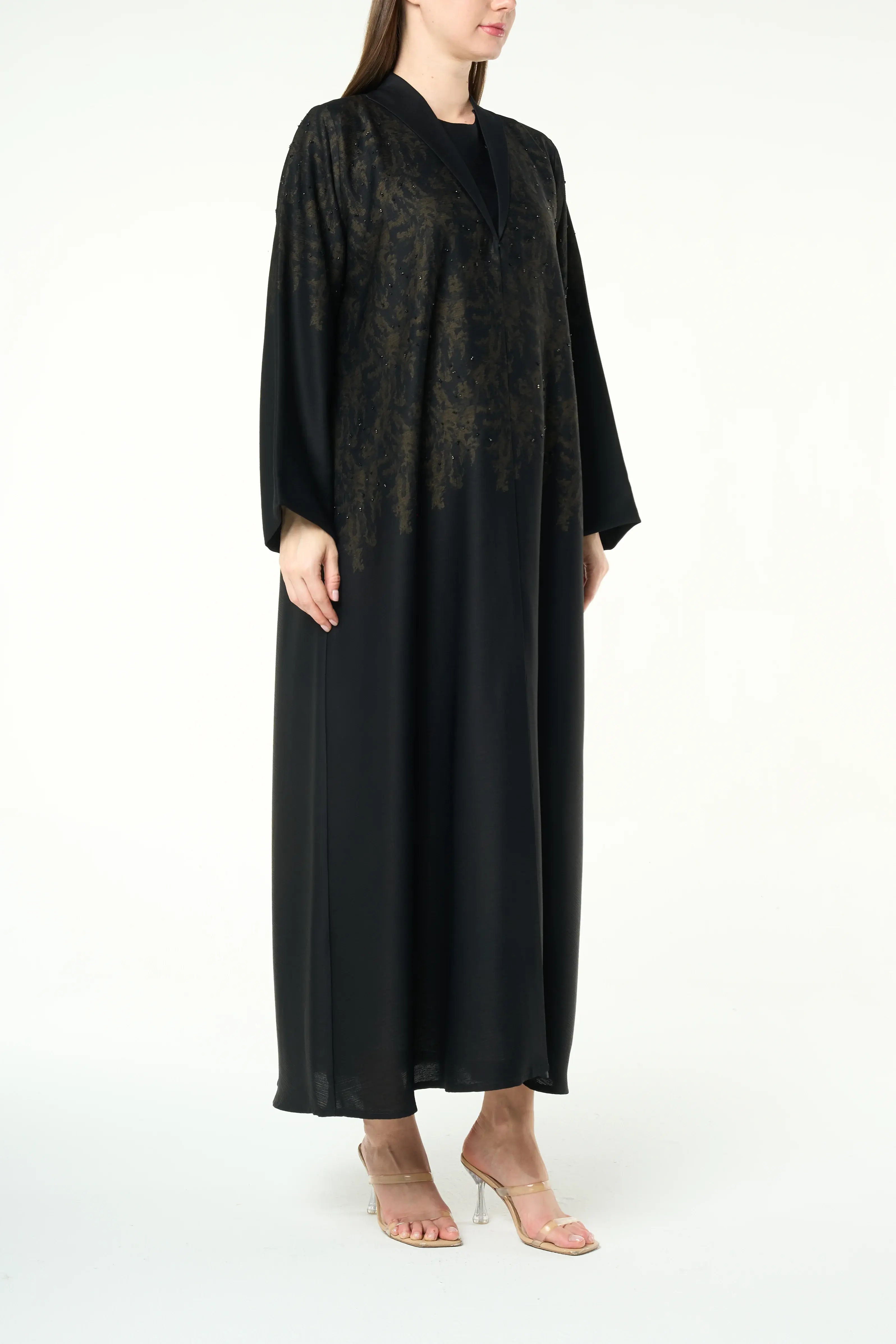 Black Zari Crepe, green upper pattern