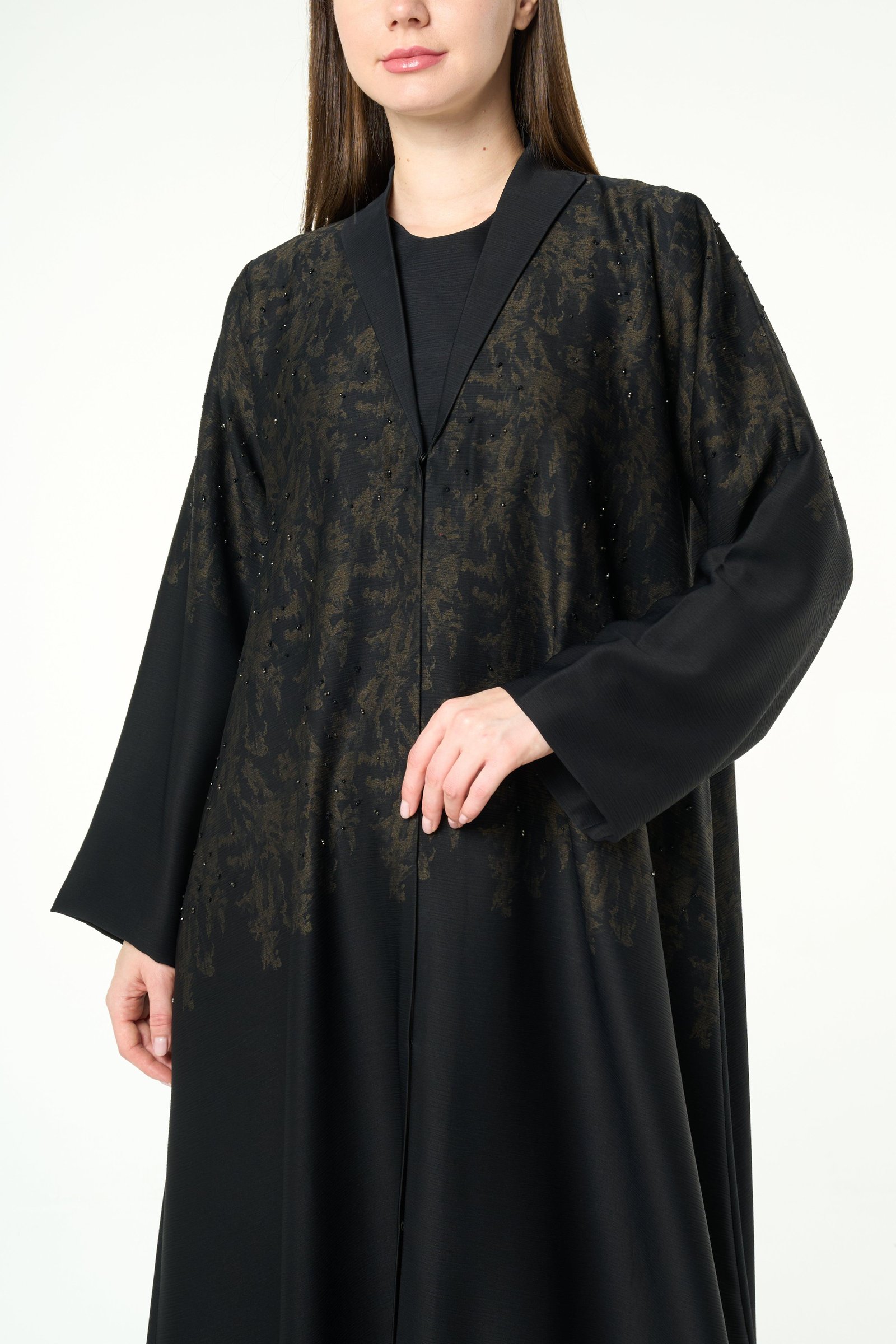 Black Zari Crepe, green upper pattern