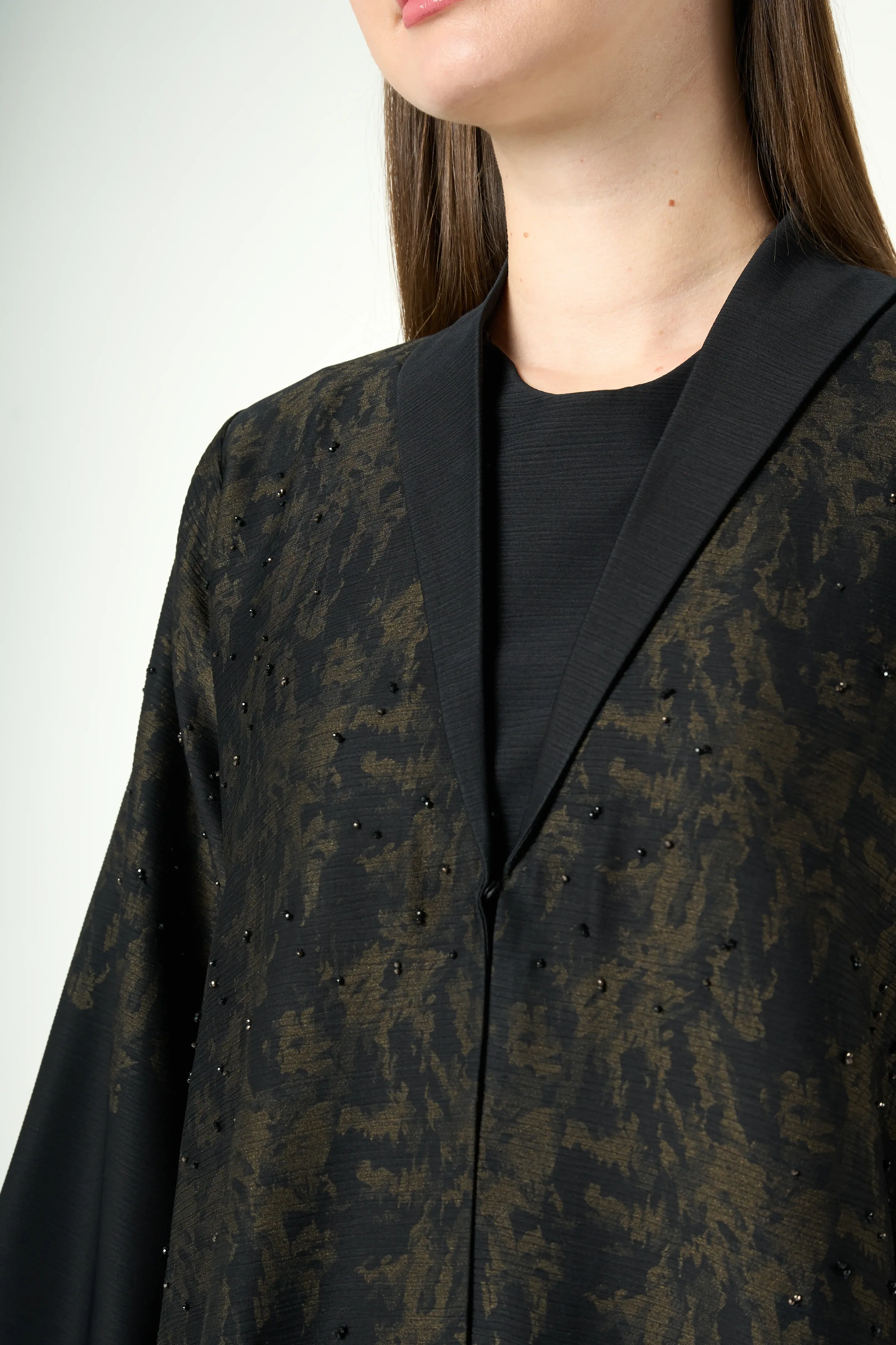 Black Zari Crepe, green upper pattern