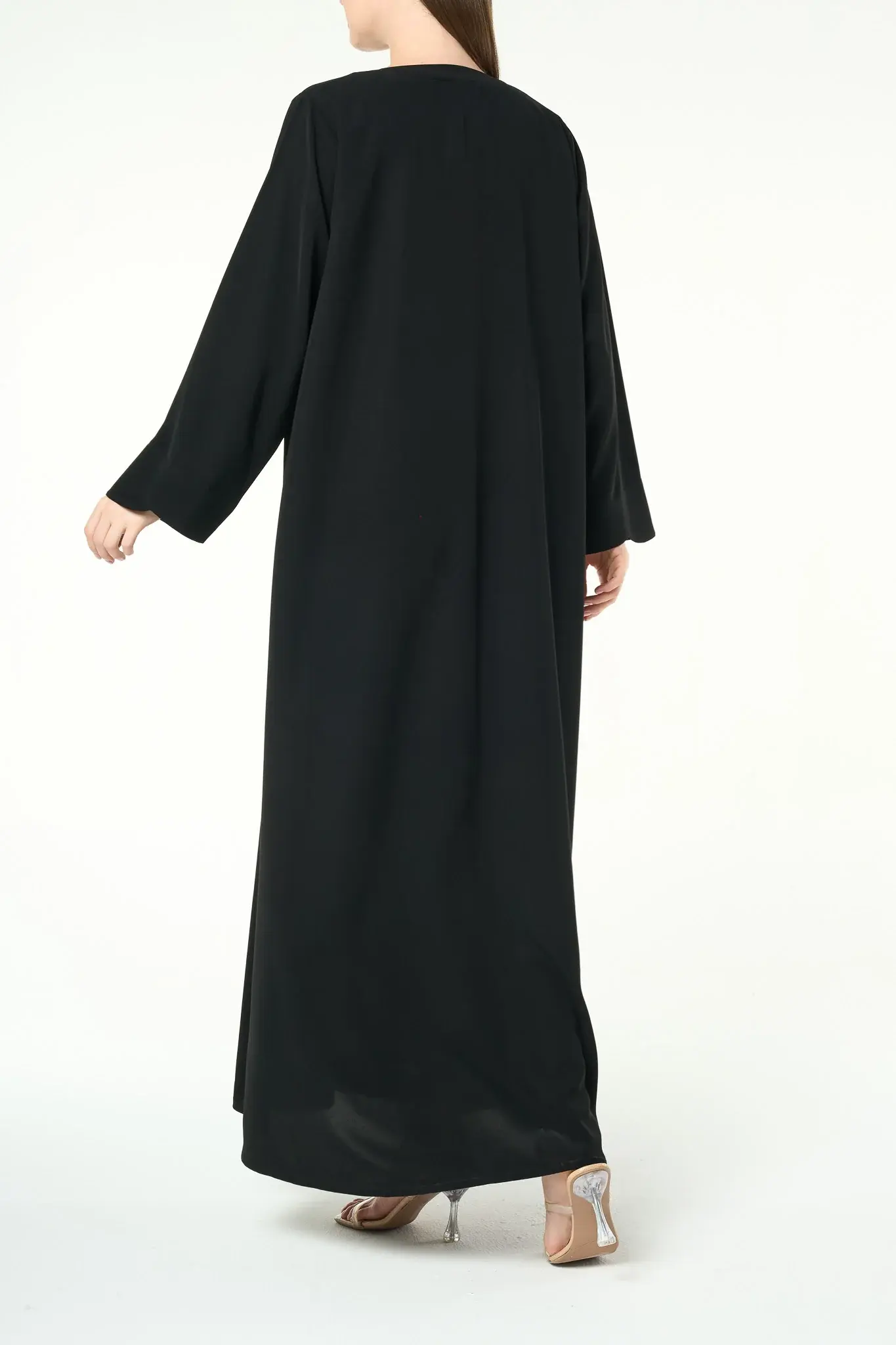 Black Reya Crepe Abaya with Decorative Bow Buttons