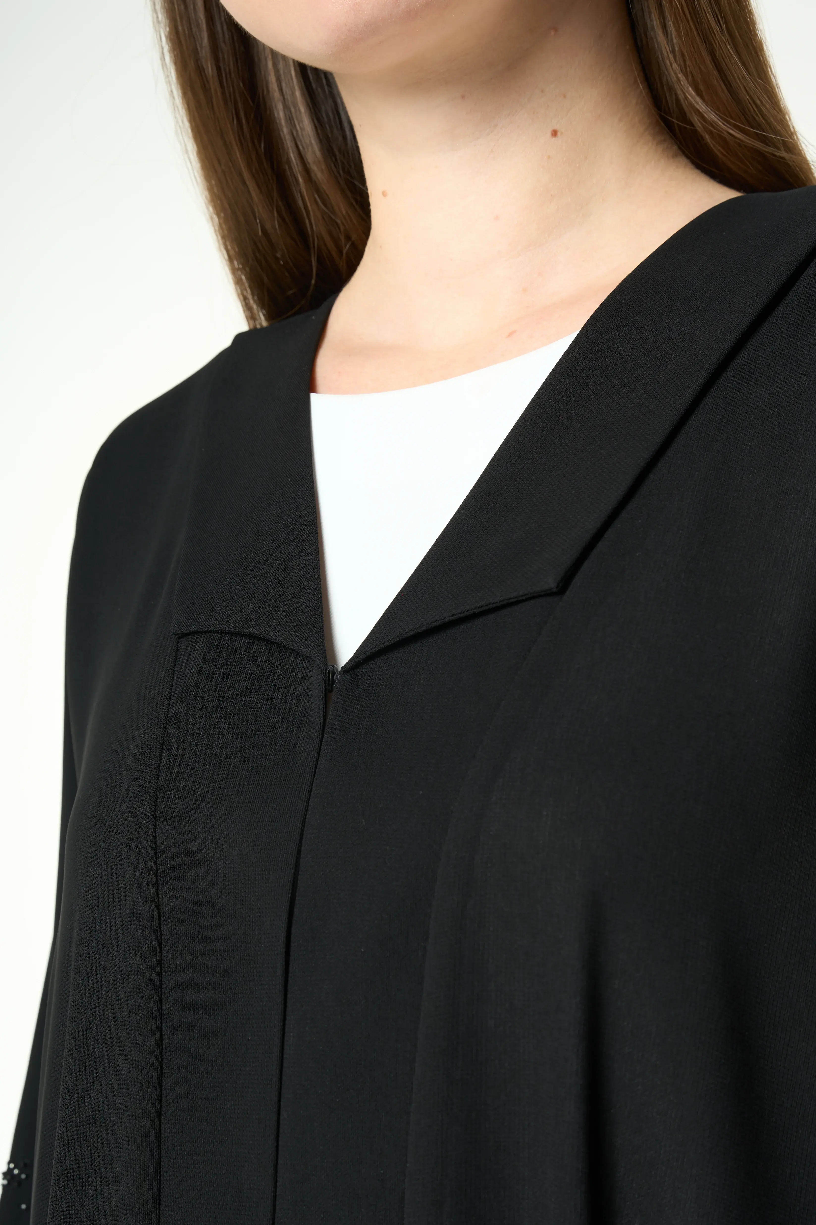 Black Shafa Crepe Abaya with Beaded Sleeve Detail