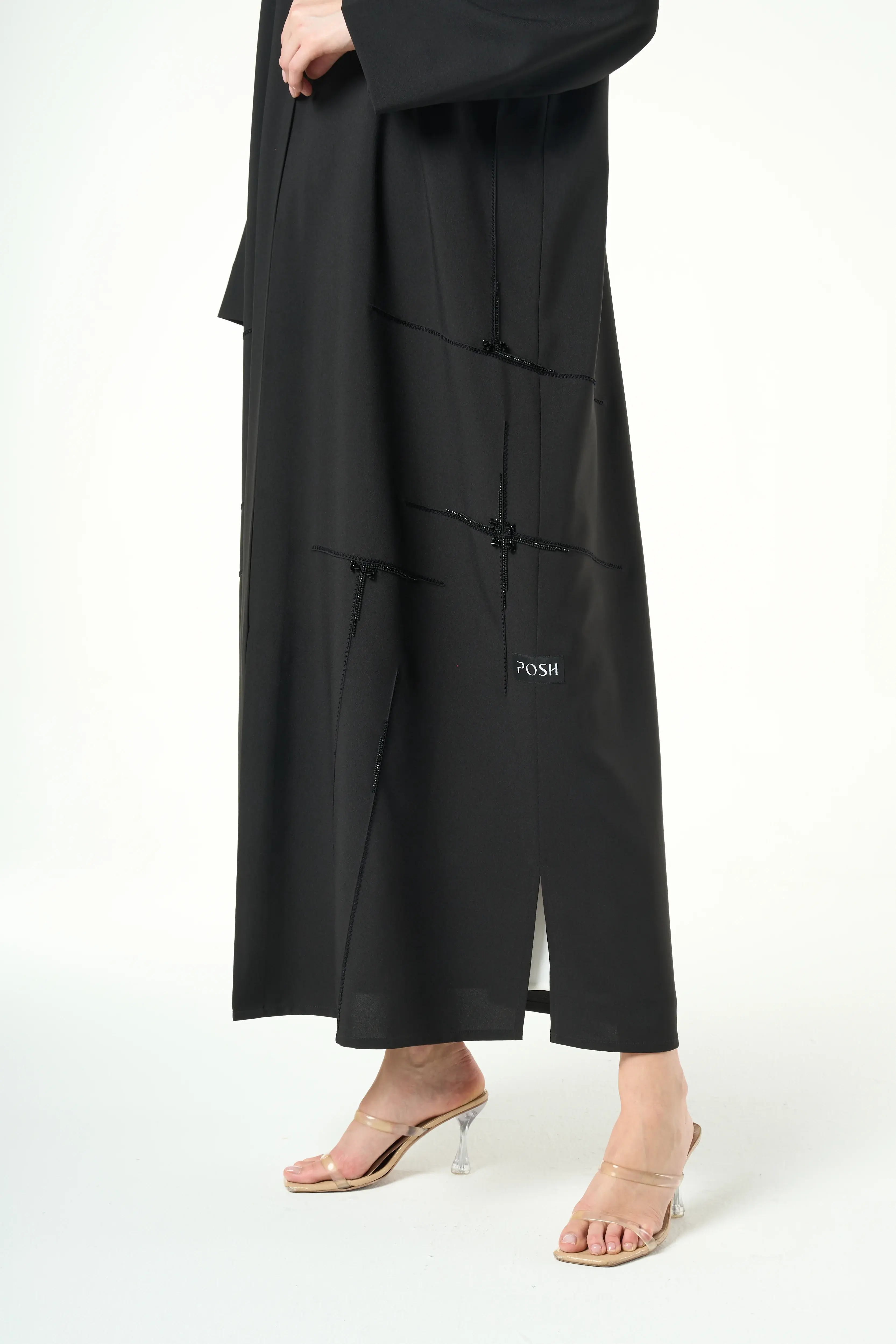 Black Kadi Abaya with Cross Bead Embroidery