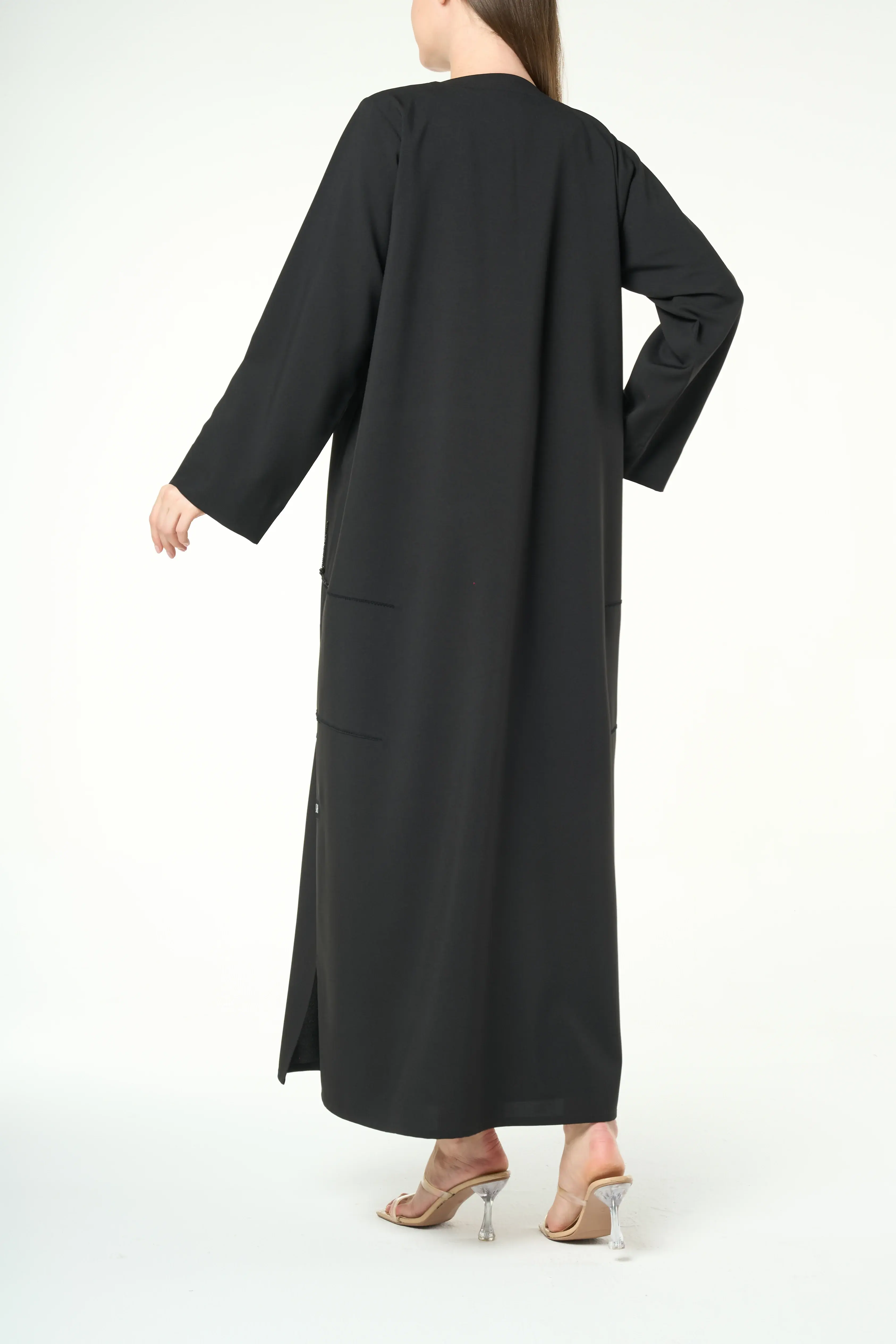 Black Kadi Abaya with Cross Bead Embroidery