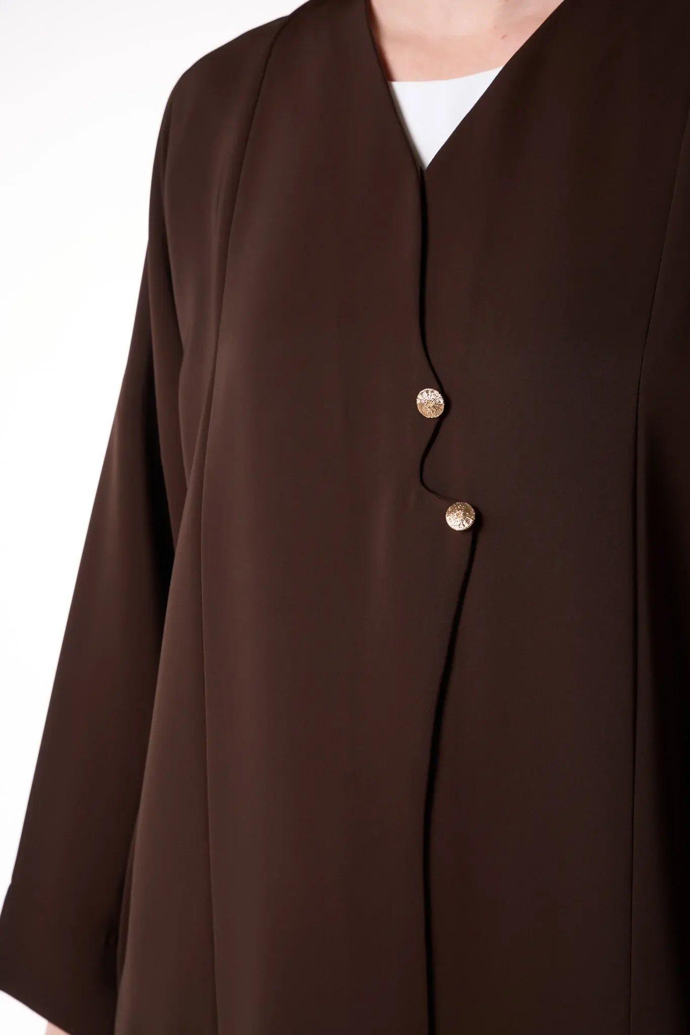 Brown Reem Nada Abaya with Golden Accent Buttons
