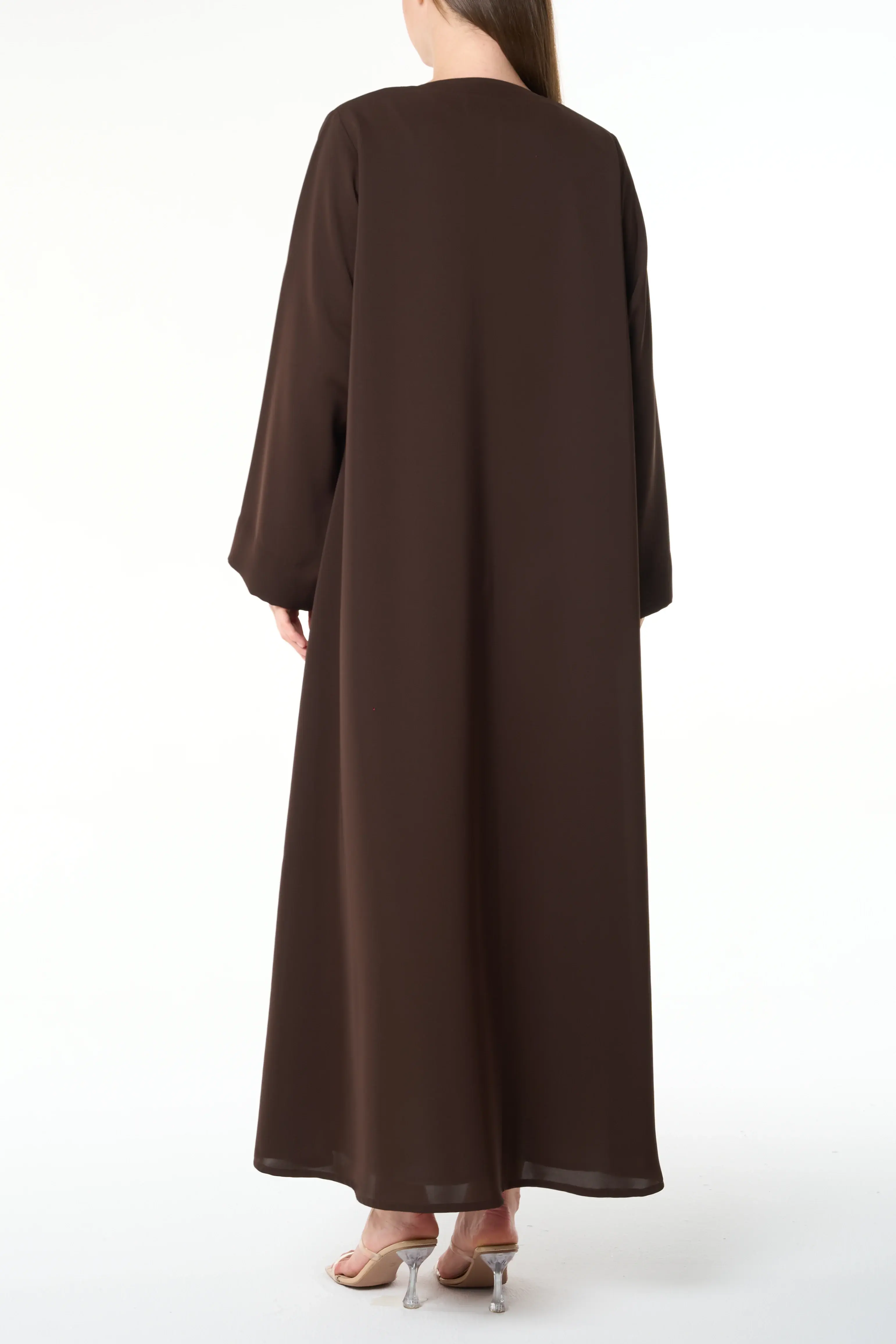Brown Reem Nada Abaya with Golden Accent Buttons
