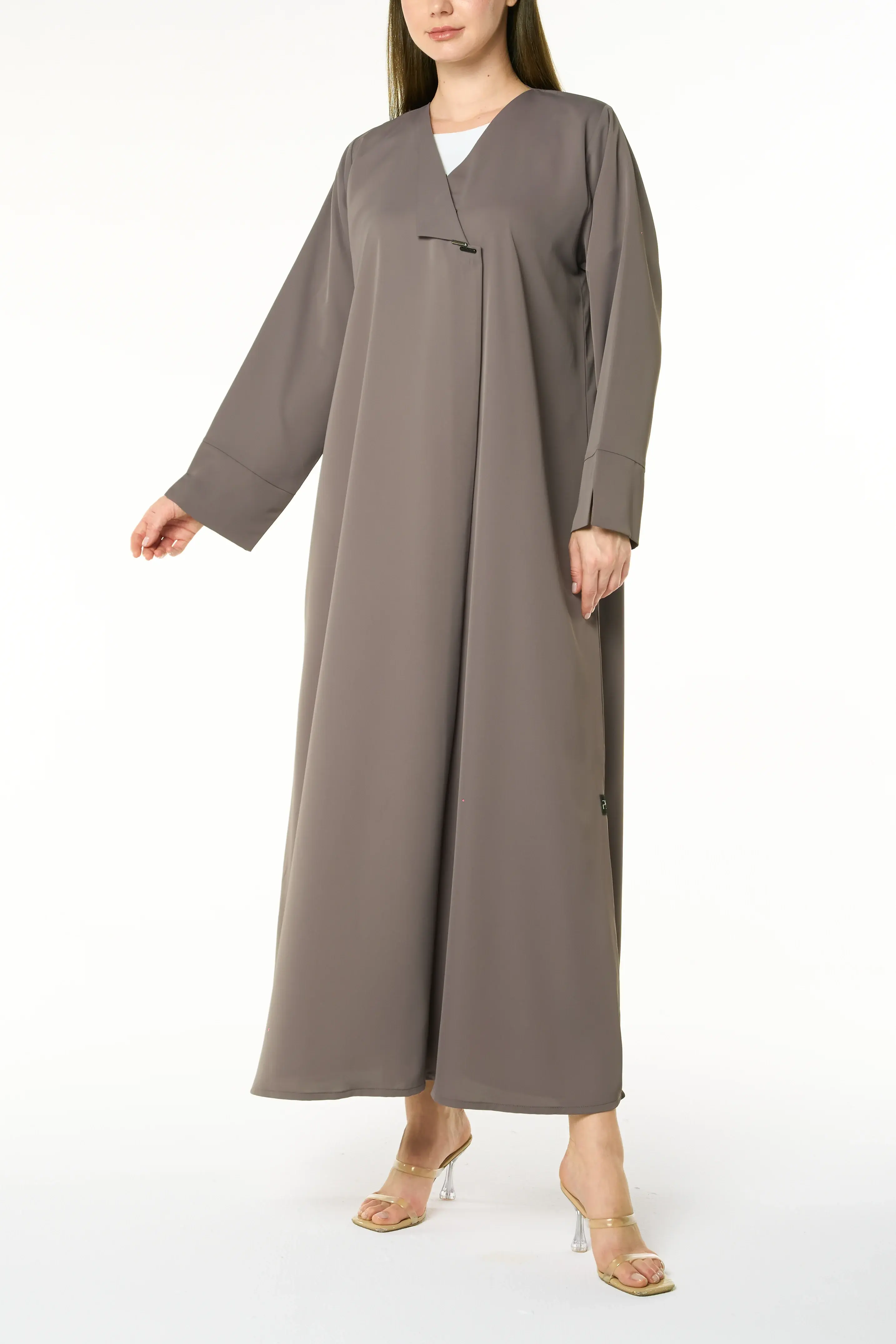 Brown Cool Crepe Abaya with Classic Collar Detail