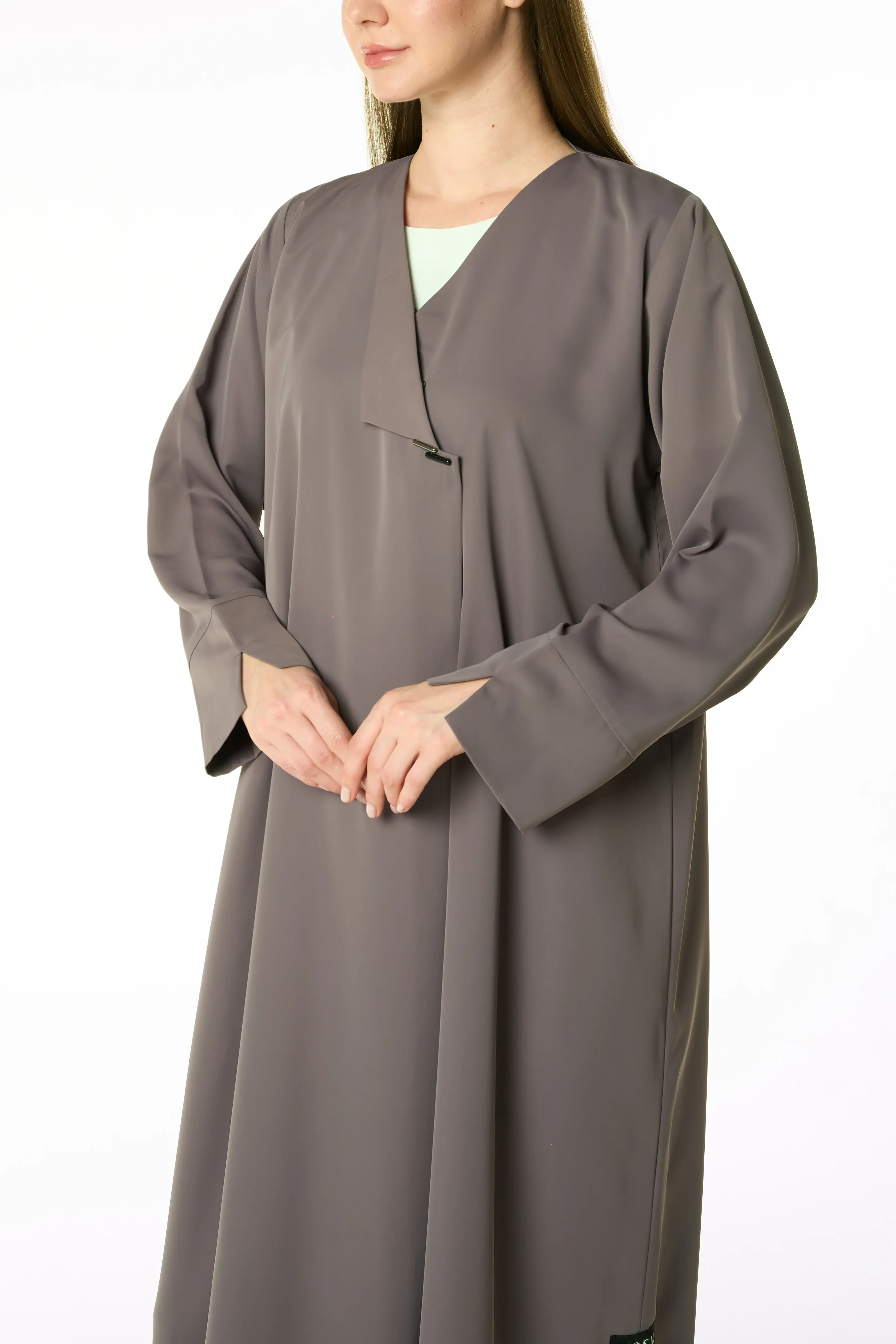 Brown Cool Crepe Abaya with Classic Collar Detail