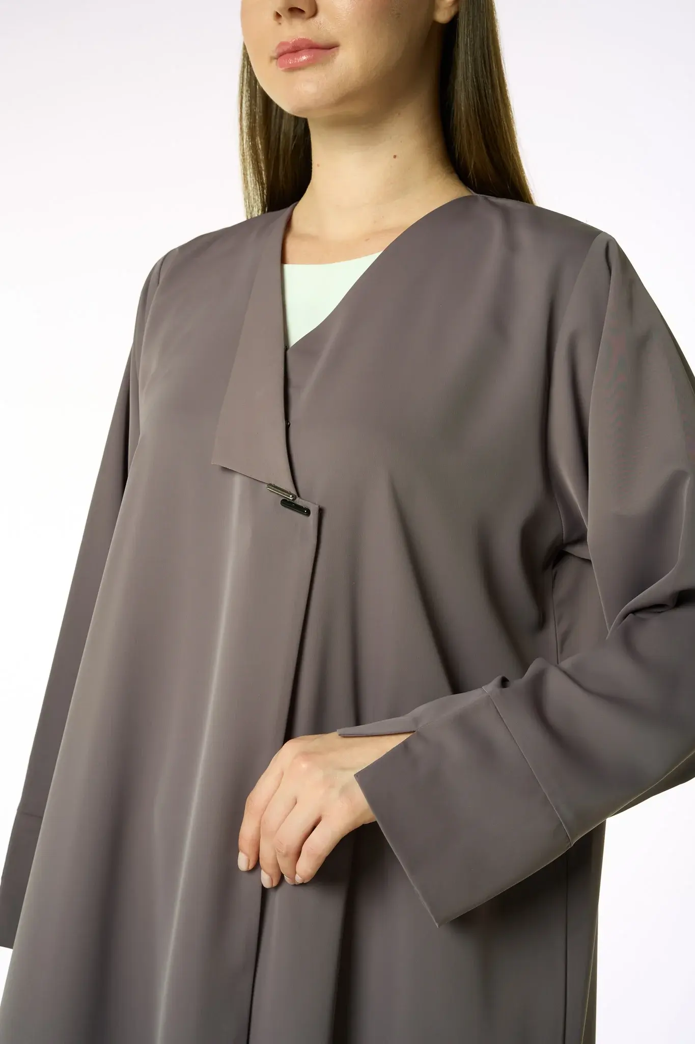 Brown Cool Crepe Abaya with Classic Collar Detail