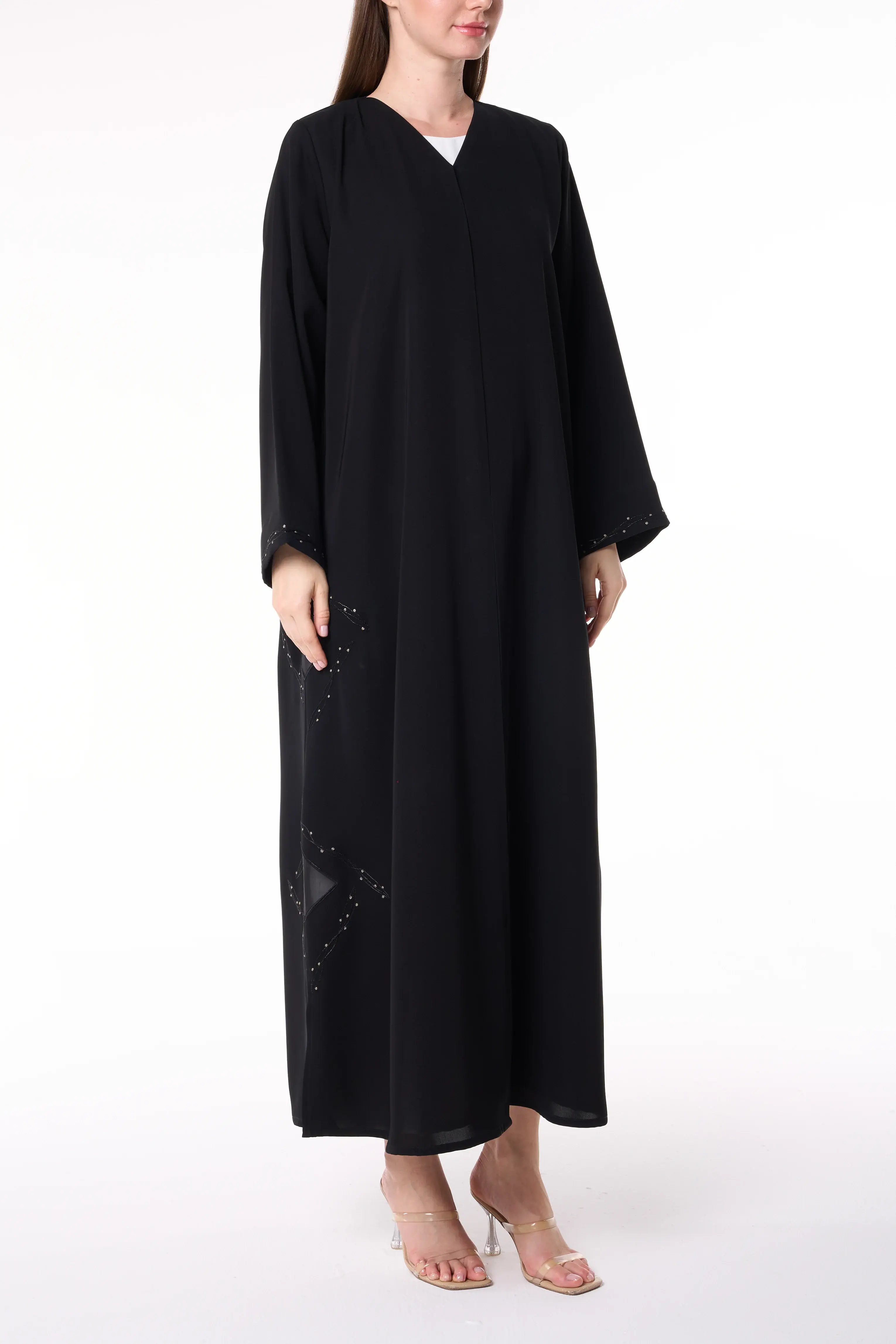 Black Farasha Crepe Abaya with Tatreez Embroidery