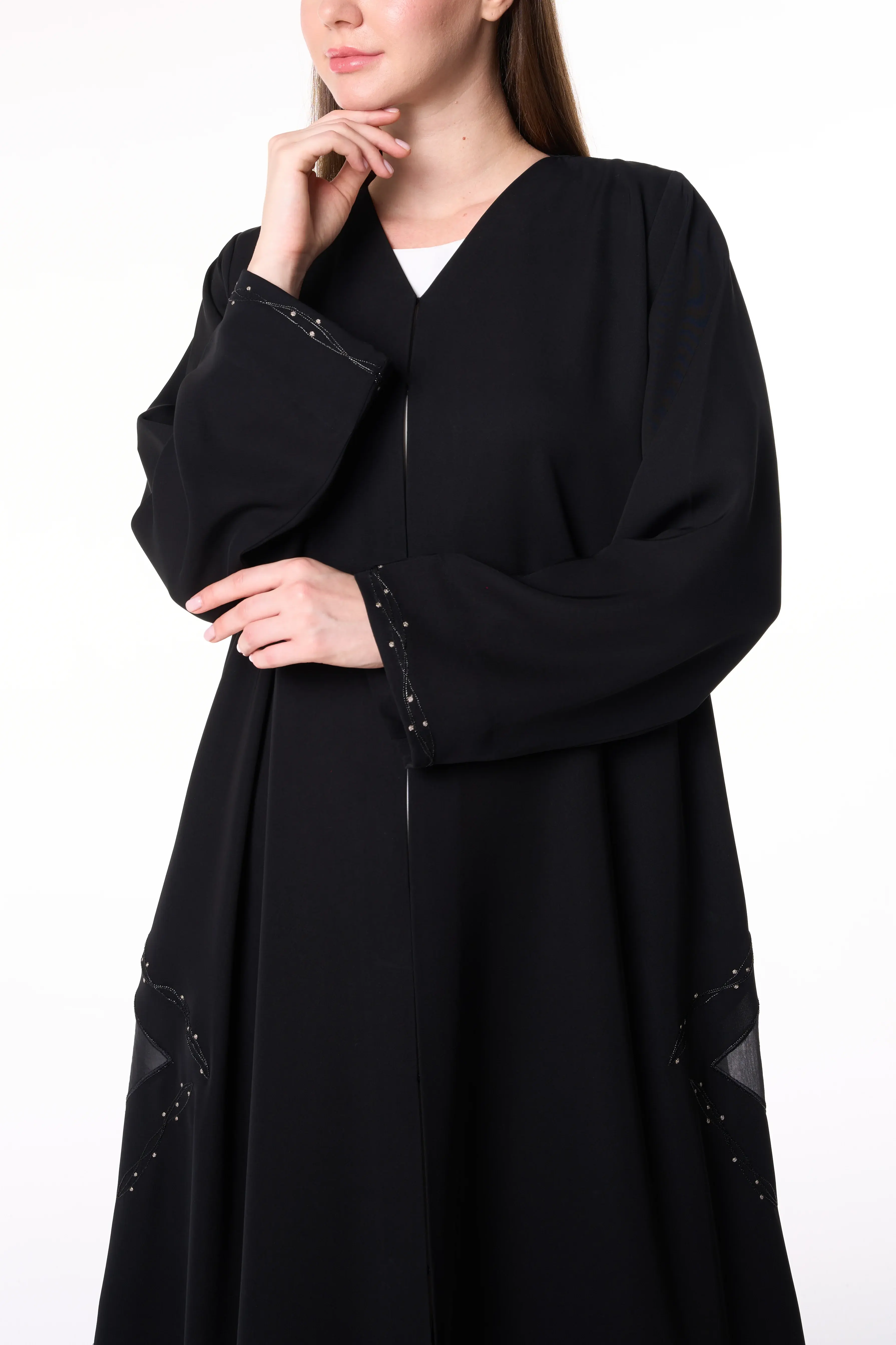 Black Farasha Crepe Abaya with Tatreez Embroidery